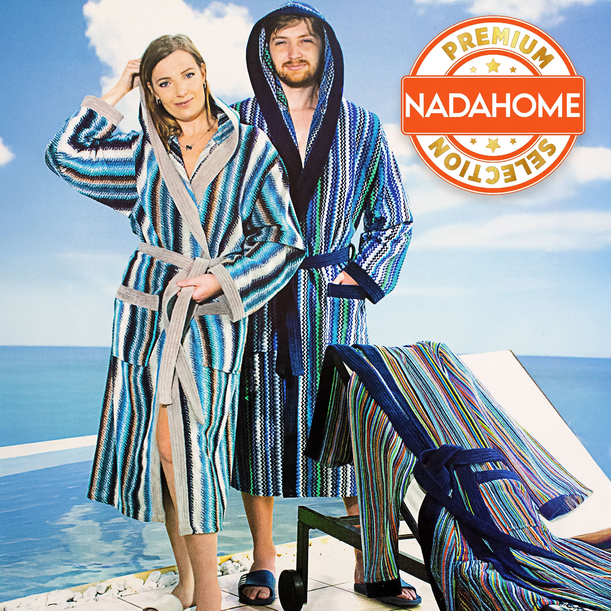 Accappatoio uomo donna in spugna velour cinigliato con cappuccio Jacquard 7126