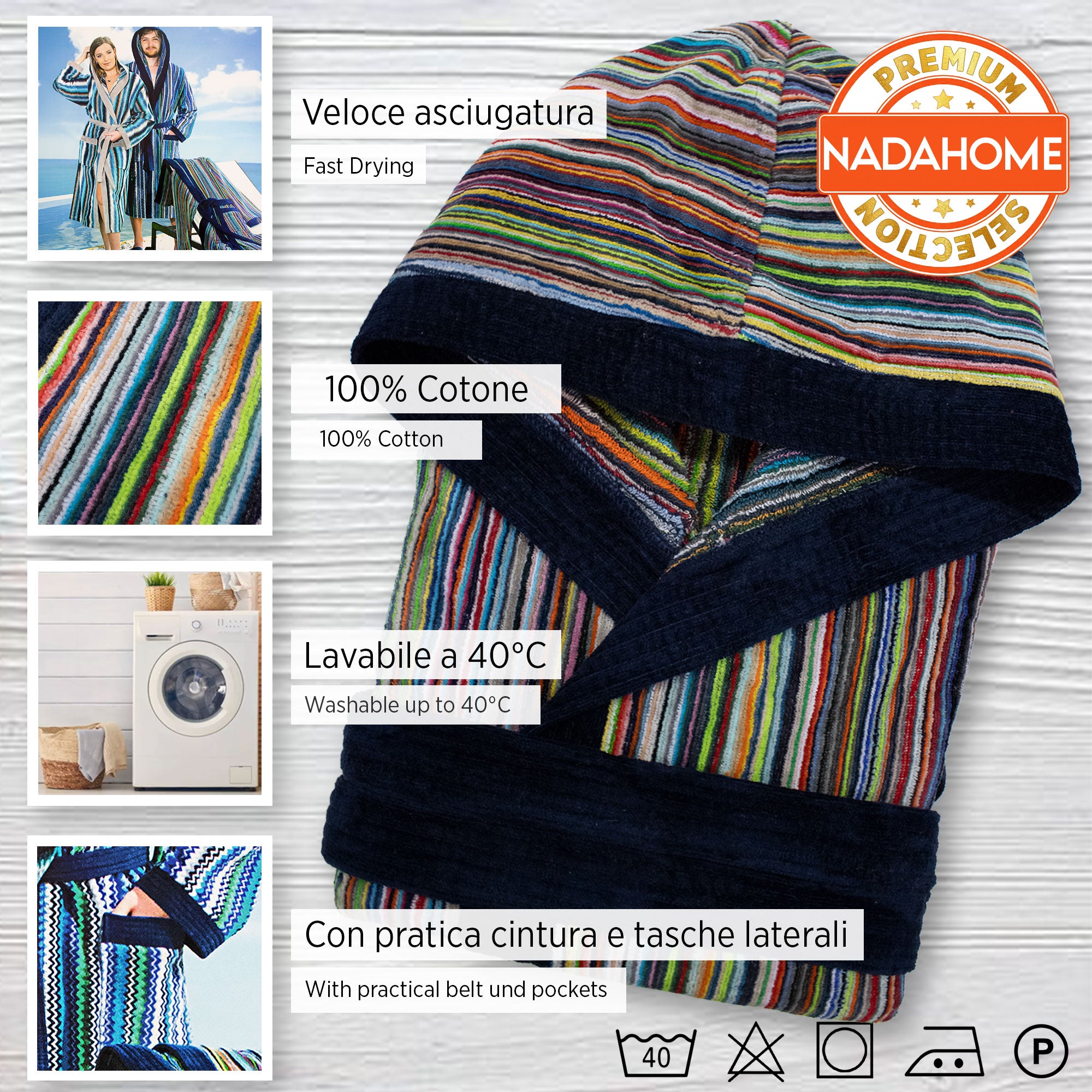 Accappatoio uomo donna in spugna velour cinigliato con cappuccio Jacquard 7126