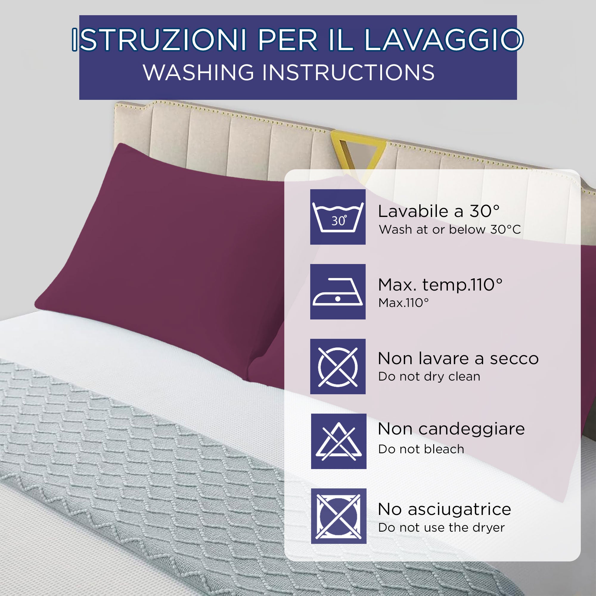 Coppia federe cuscini letto in cotone Copricuscini guanciale in tinta unita 7127