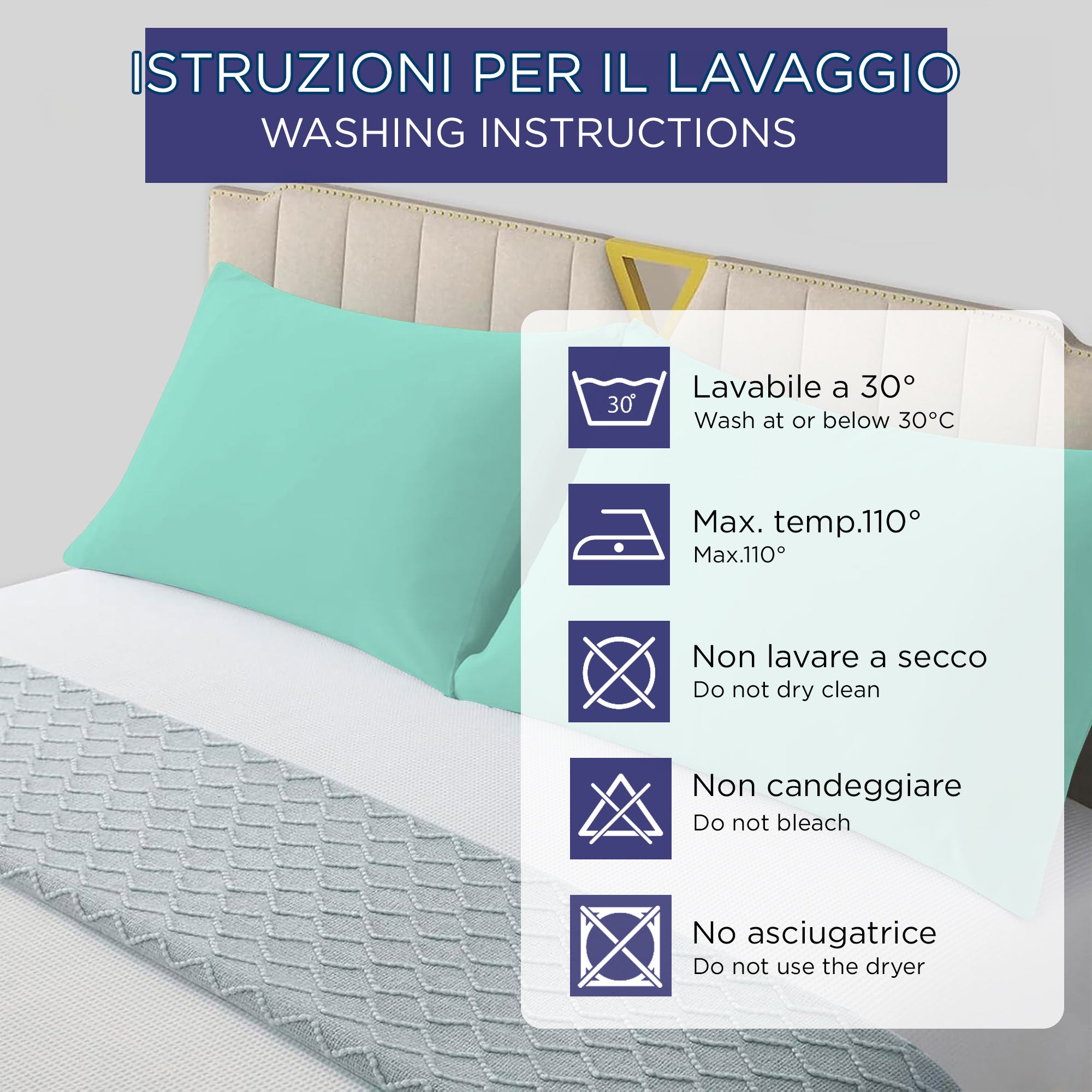 Coppia federe cuscini letto in cotone Copricuscini guanciale in tinta unita 7127