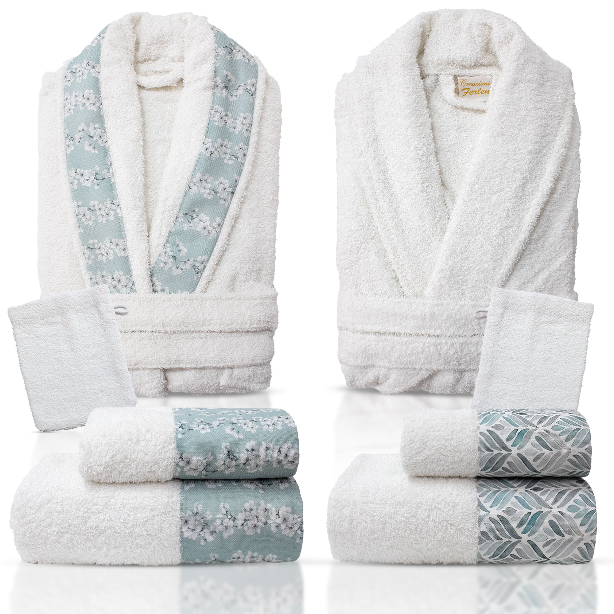 Completo bagno asciugamani accappatoi set uomo donna in spugna di cotone 7128