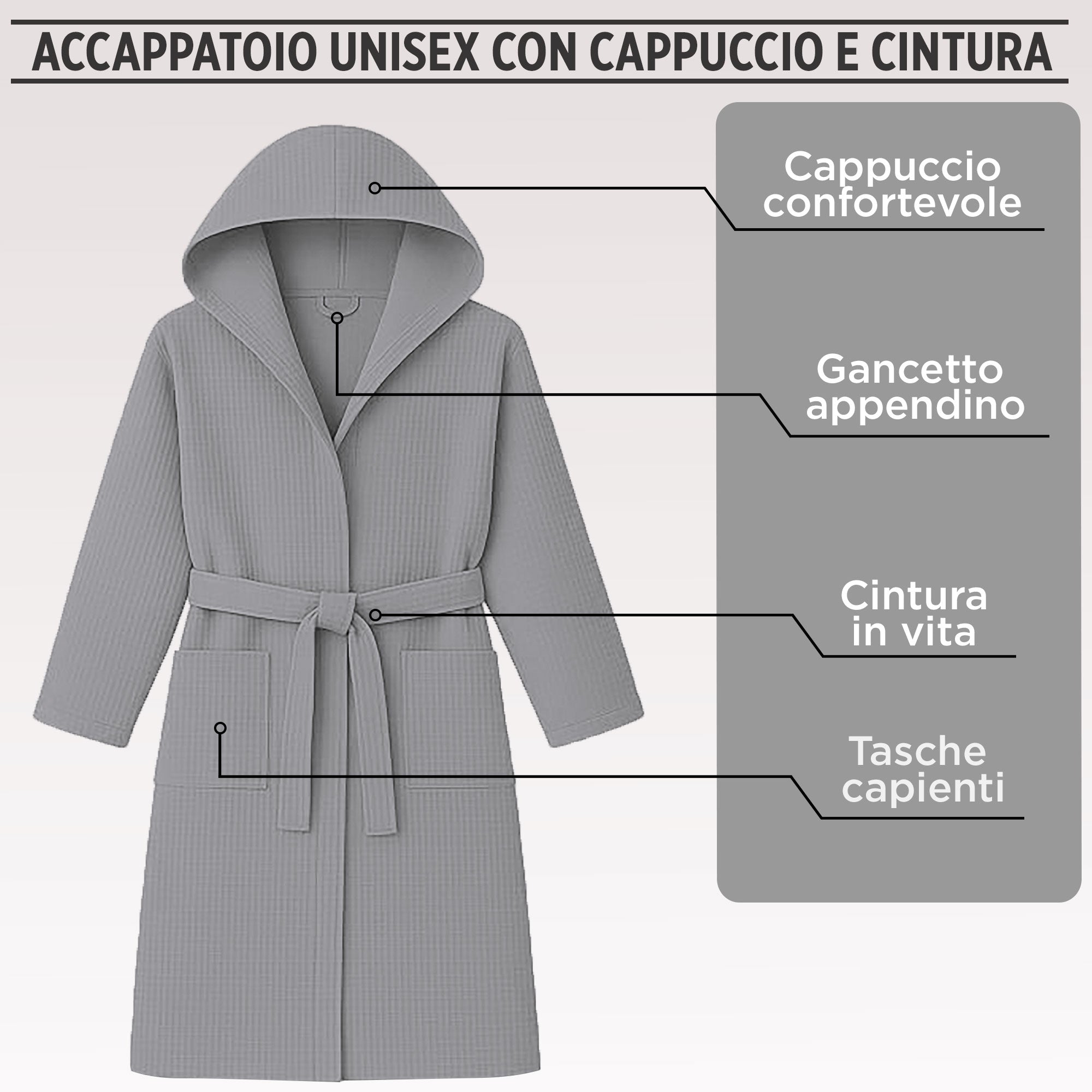 Accappatoio Nido d’Ape Unisex Uomo Donna leggero con Cappuccio e tasche 7130