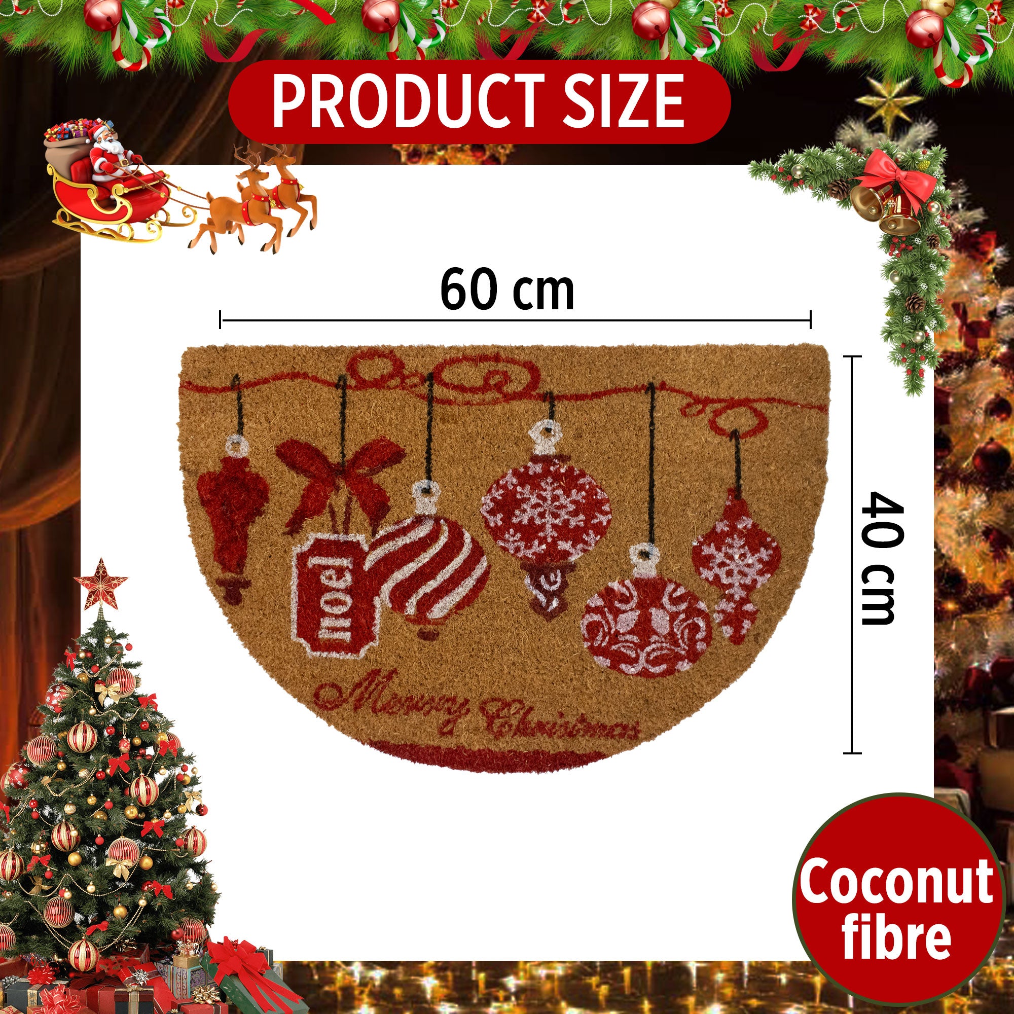Tappeto zerbino natalizio in cocco stampato antiscivolo 40x60 cm Natale 7131