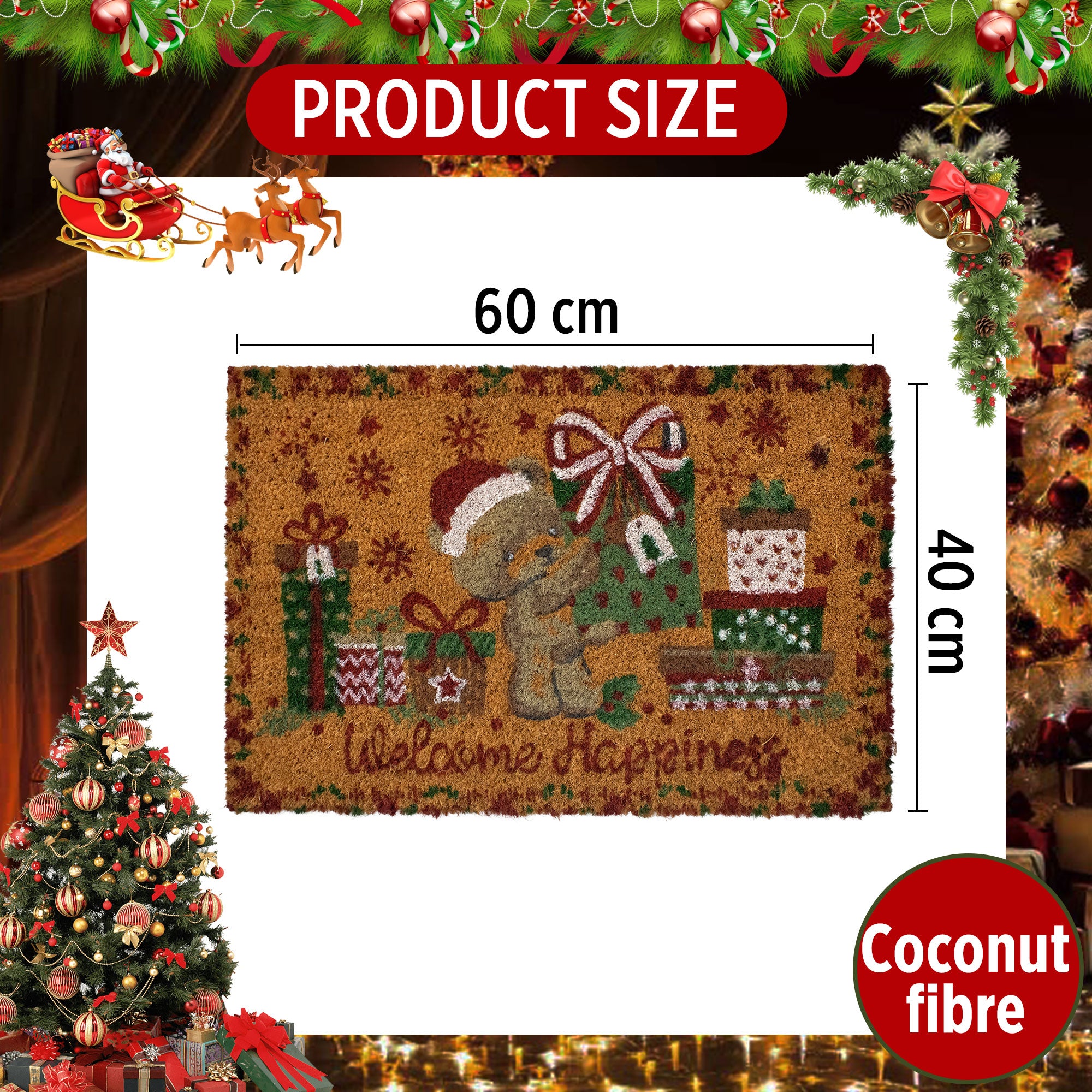 Tappeto zerbino natalizio in cocco stampato antiscivolo 40x60 cm Natale 7131