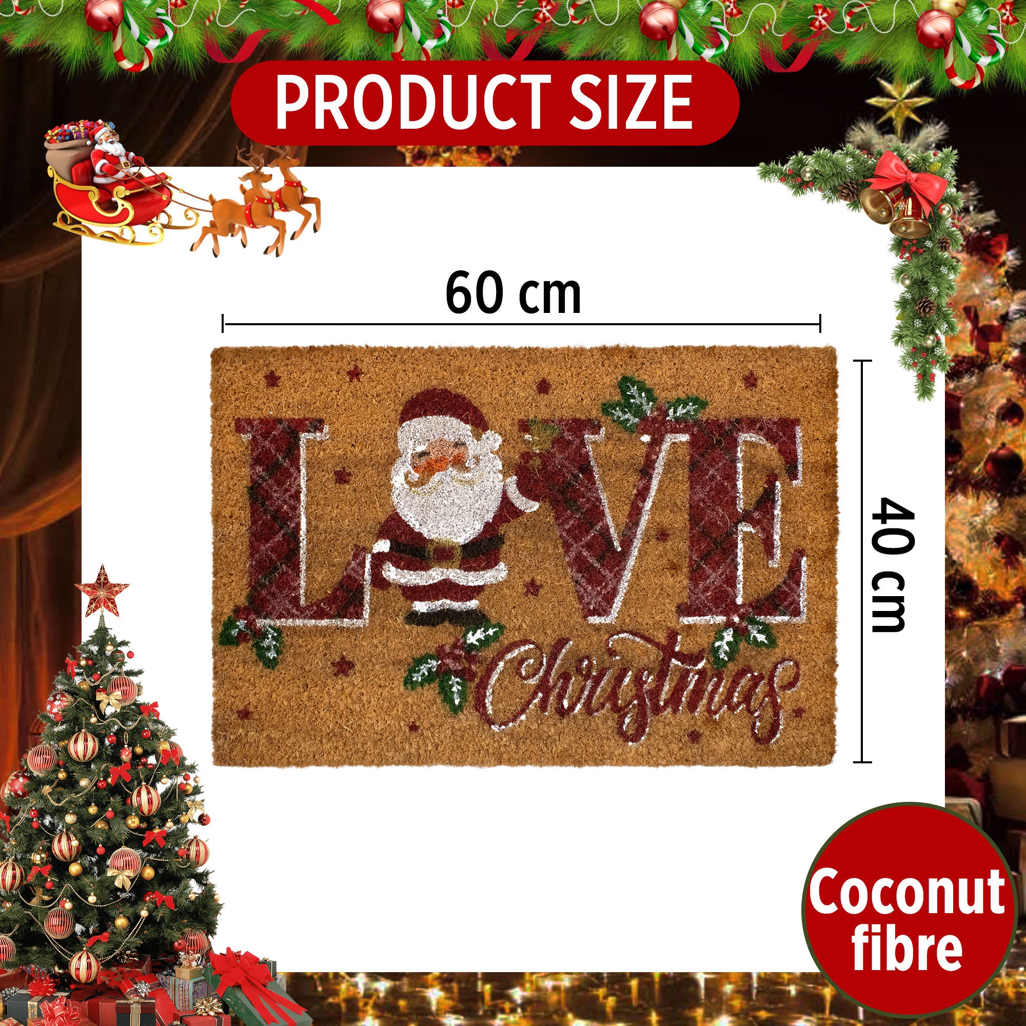 Tappeto zerbino natalizio in cocco stampato antiscivolo 40x60 cm Natale 7131