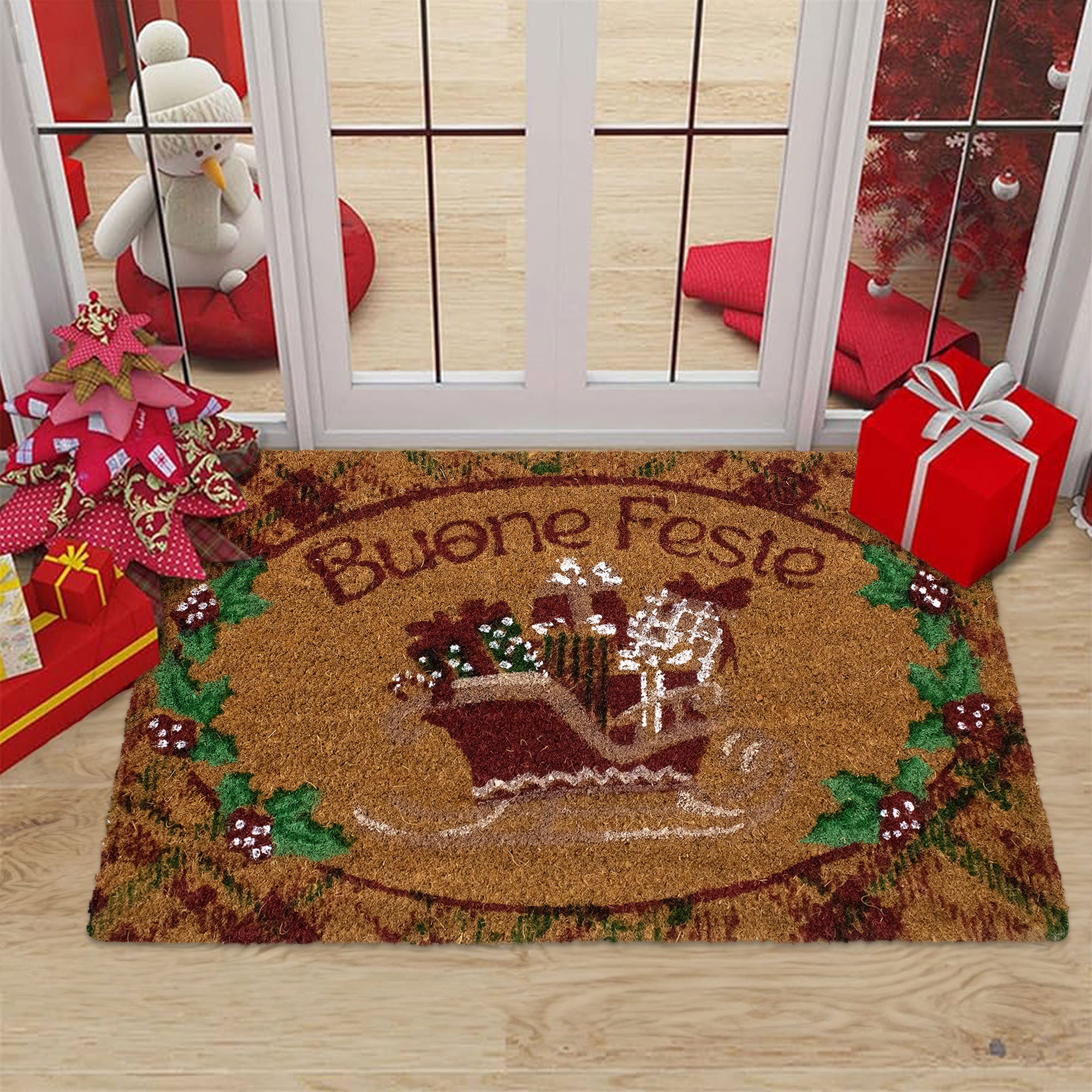Tappeto zerbino natalizio in cocco stampato antiscivolo 40x60 cm Natale 7131