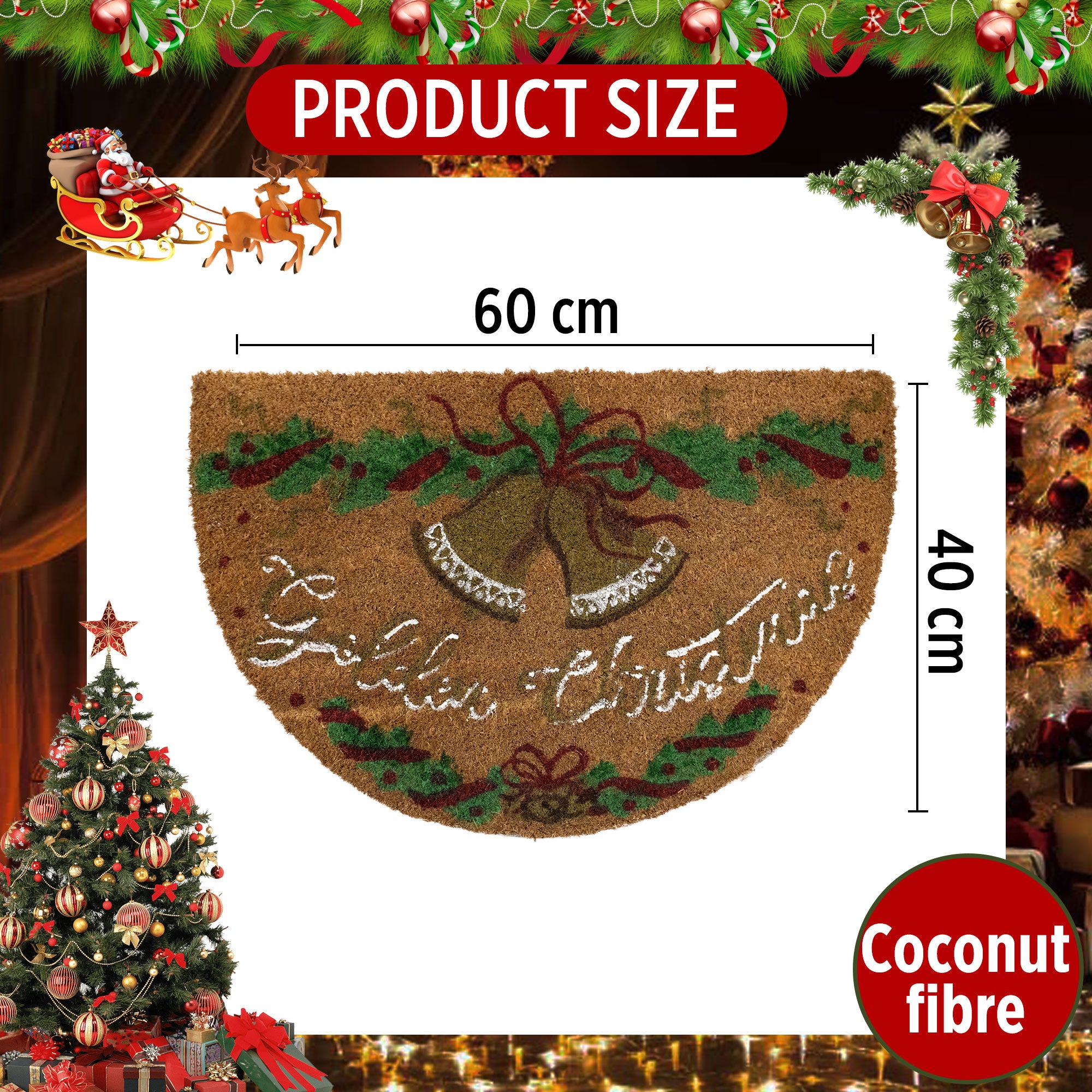 Tappeto zerbino natalizio in cocco stampato antiscivolo 40x60 cm Natale 7131