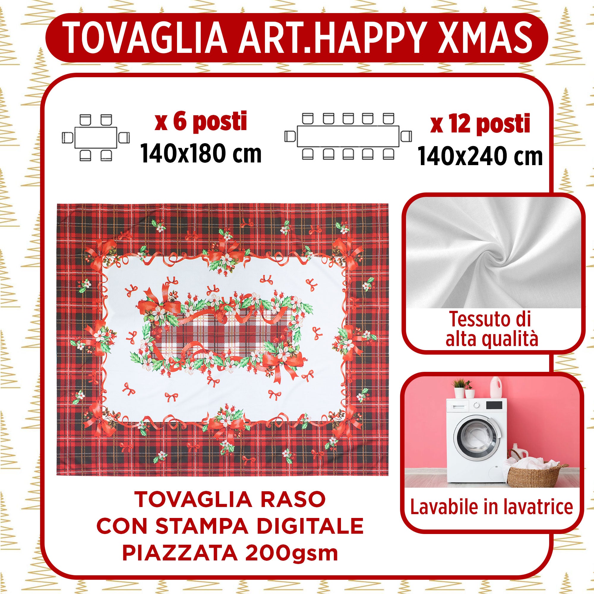 Tovaglia Natalizia stampa Digitale copritavolo Decoro Natale varie misure 7133