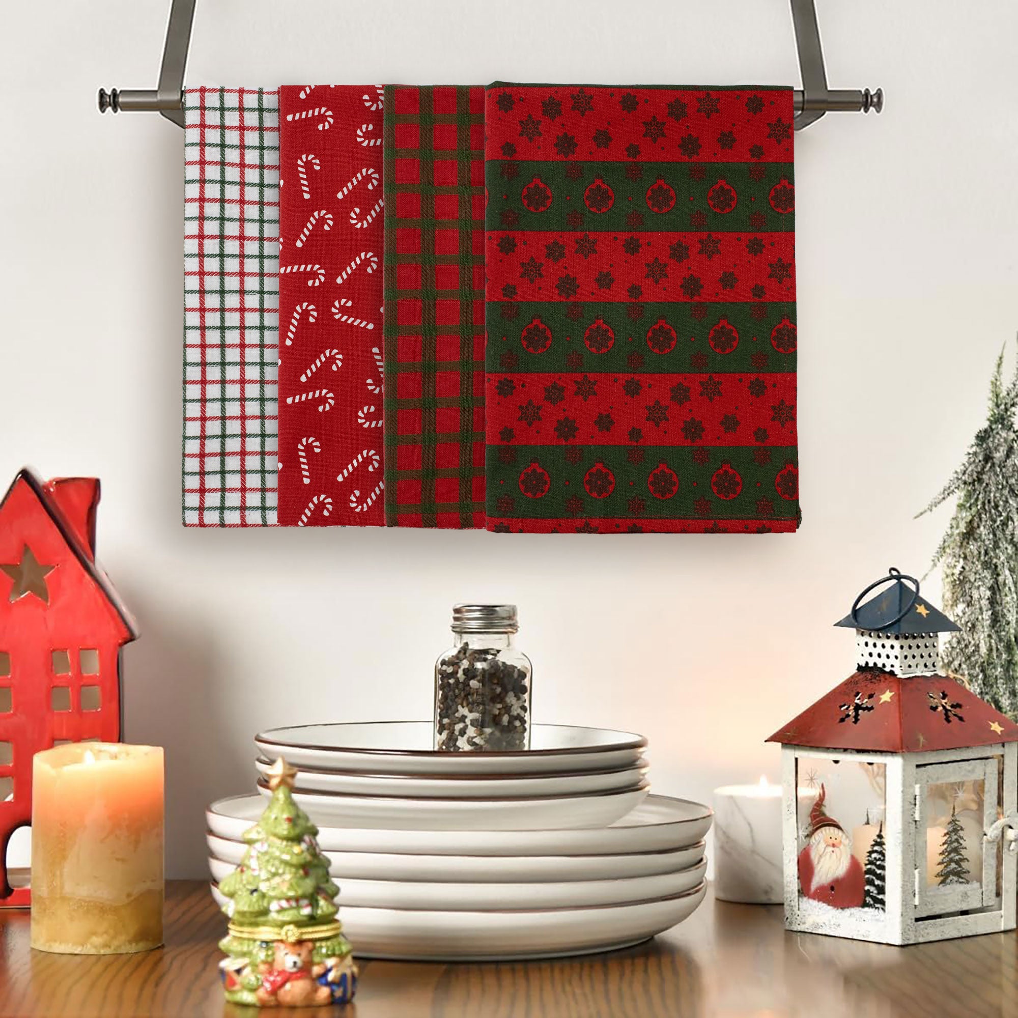 Set Strofinacci Natalizi Canovacci cotone 4 Pezzi Decoro Natale Idea Regalo 7134