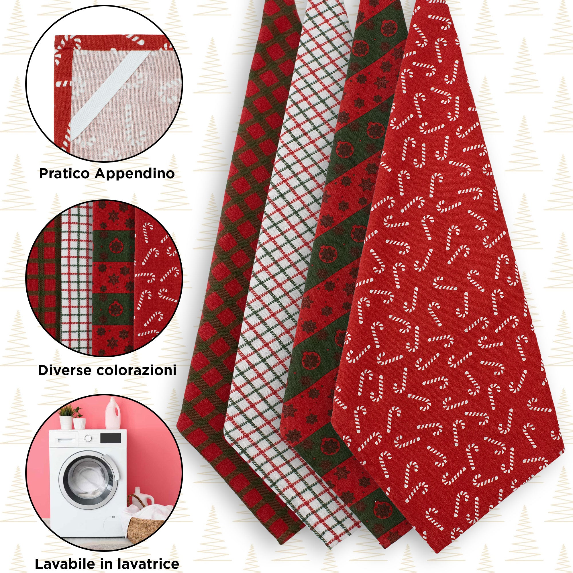 Set Strofinacci Natalizi Canovacci cotone 4 Pezzi Decoro Natale Idea Regalo 7134
