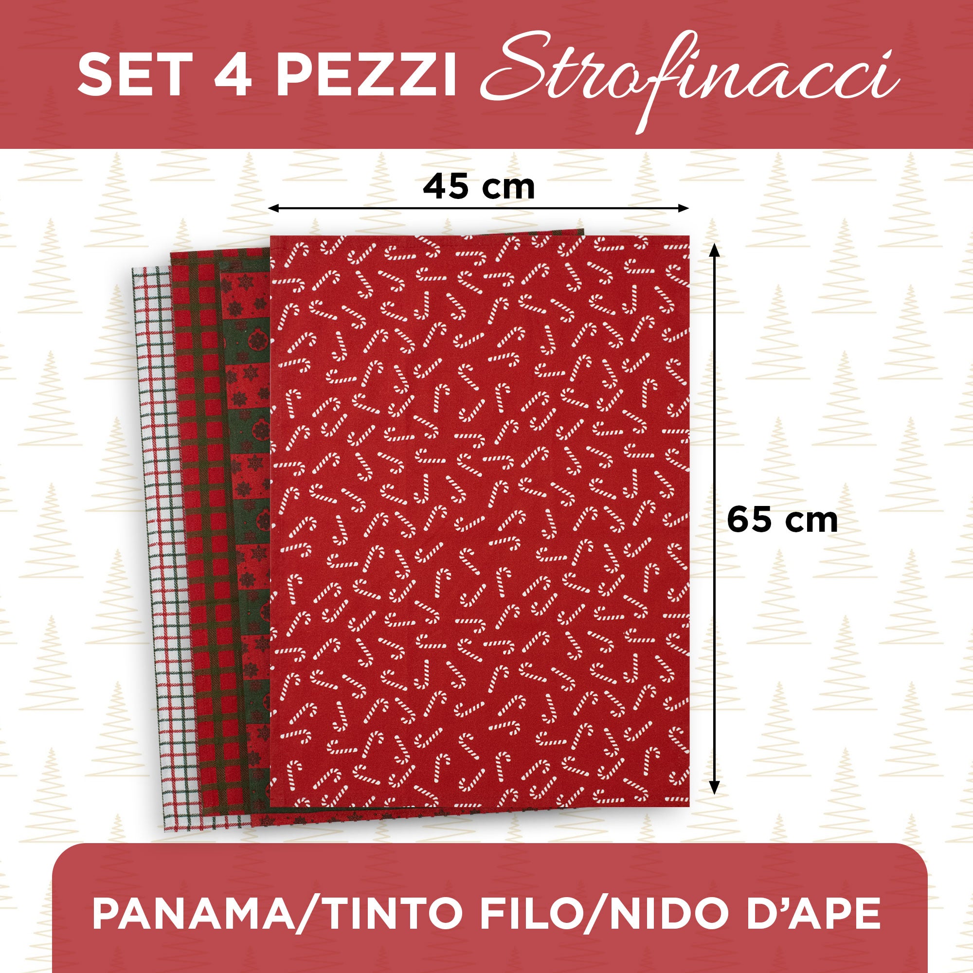 Set Strofinacci Natalizi Canovacci cotone 4 Pezzi Decoro Natale Idea Regalo 7134