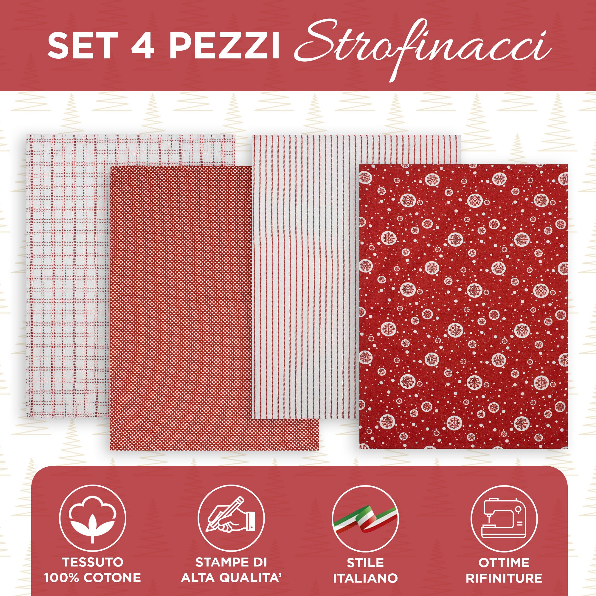 Set Strofinacci Natalizi Canovacci cotone 4 Pezzi Decoro Natale Idea Regalo 7134