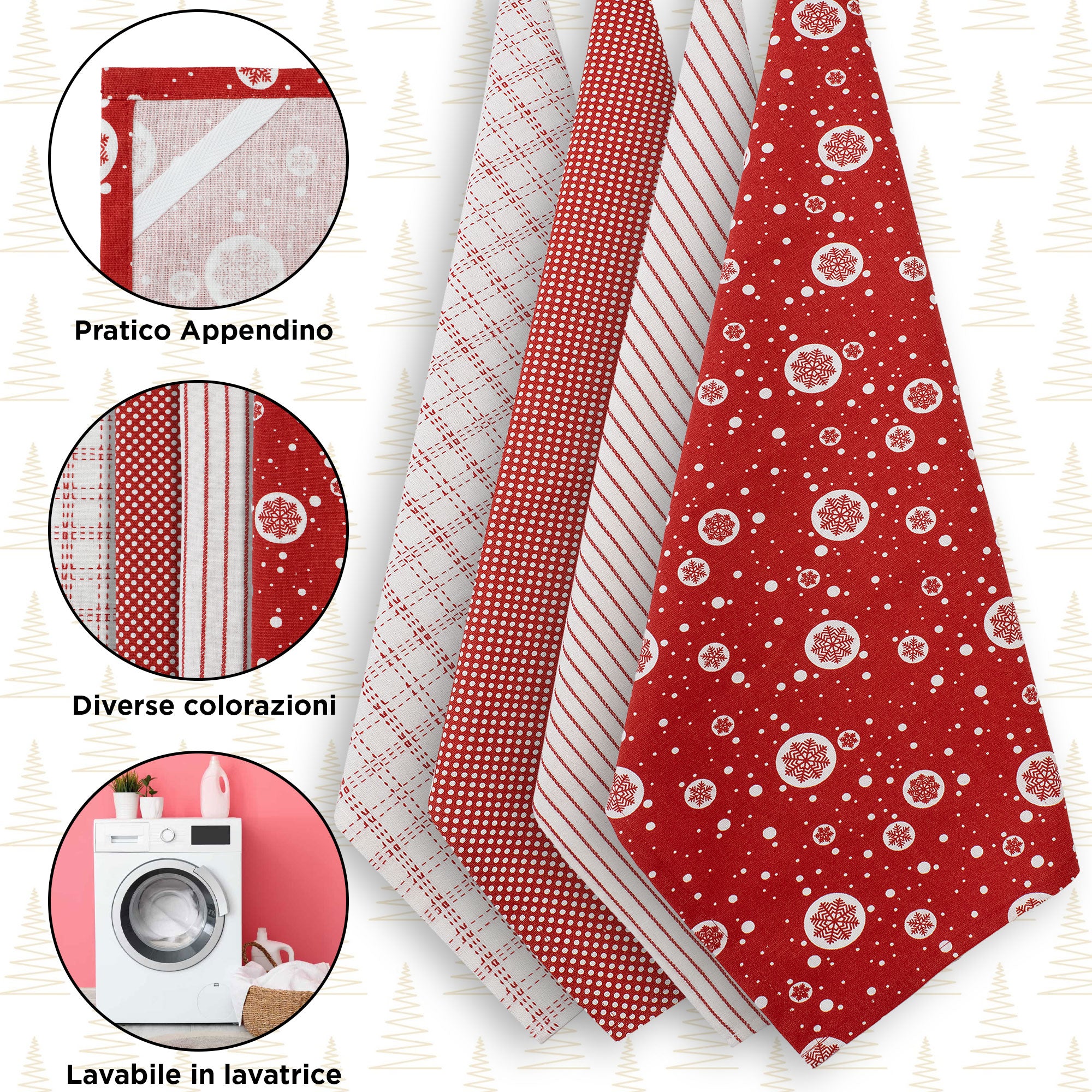 Set Strofinacci Natalizi Canovacci cotone 4 Pezzi Decoro Natale Idea Regalo 7134