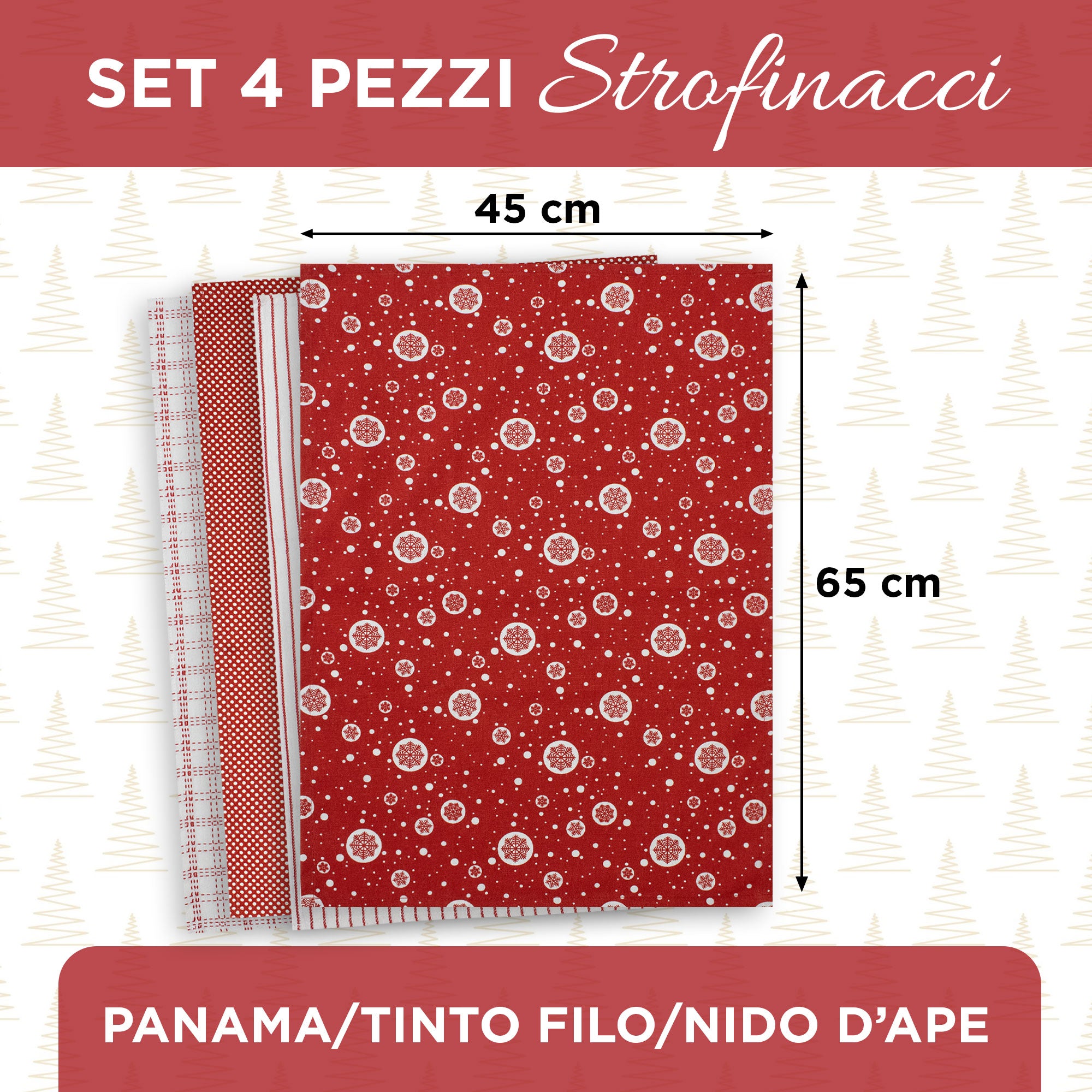 Set Strofinacci Natalizi Canovacci cotone 4 Pezzi Decoro Natale Idea Regalo 7134