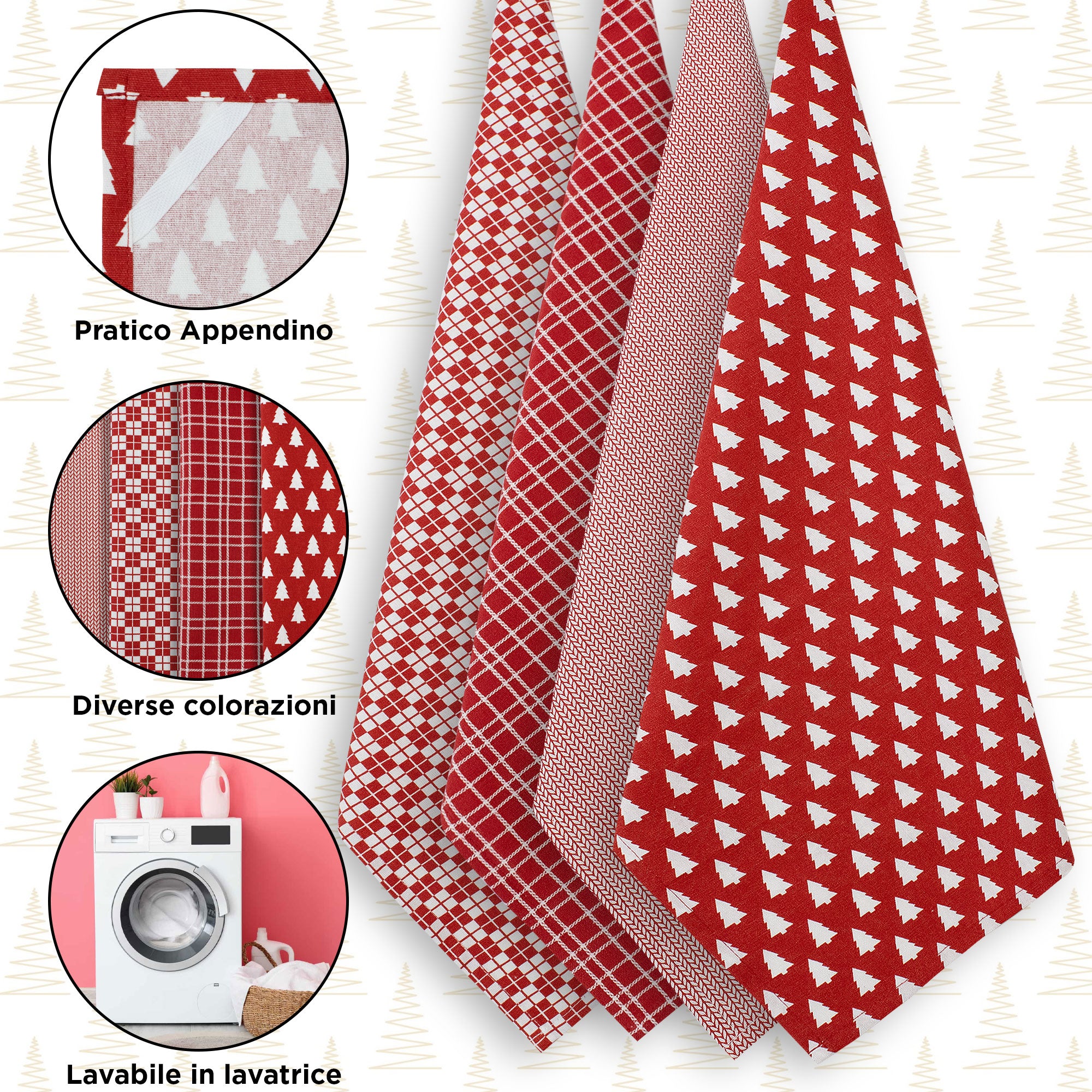 Set Strofinacci Natalizi Canovacci cotone 4 Pezzi Decoro Natale Idea Regalo 7134