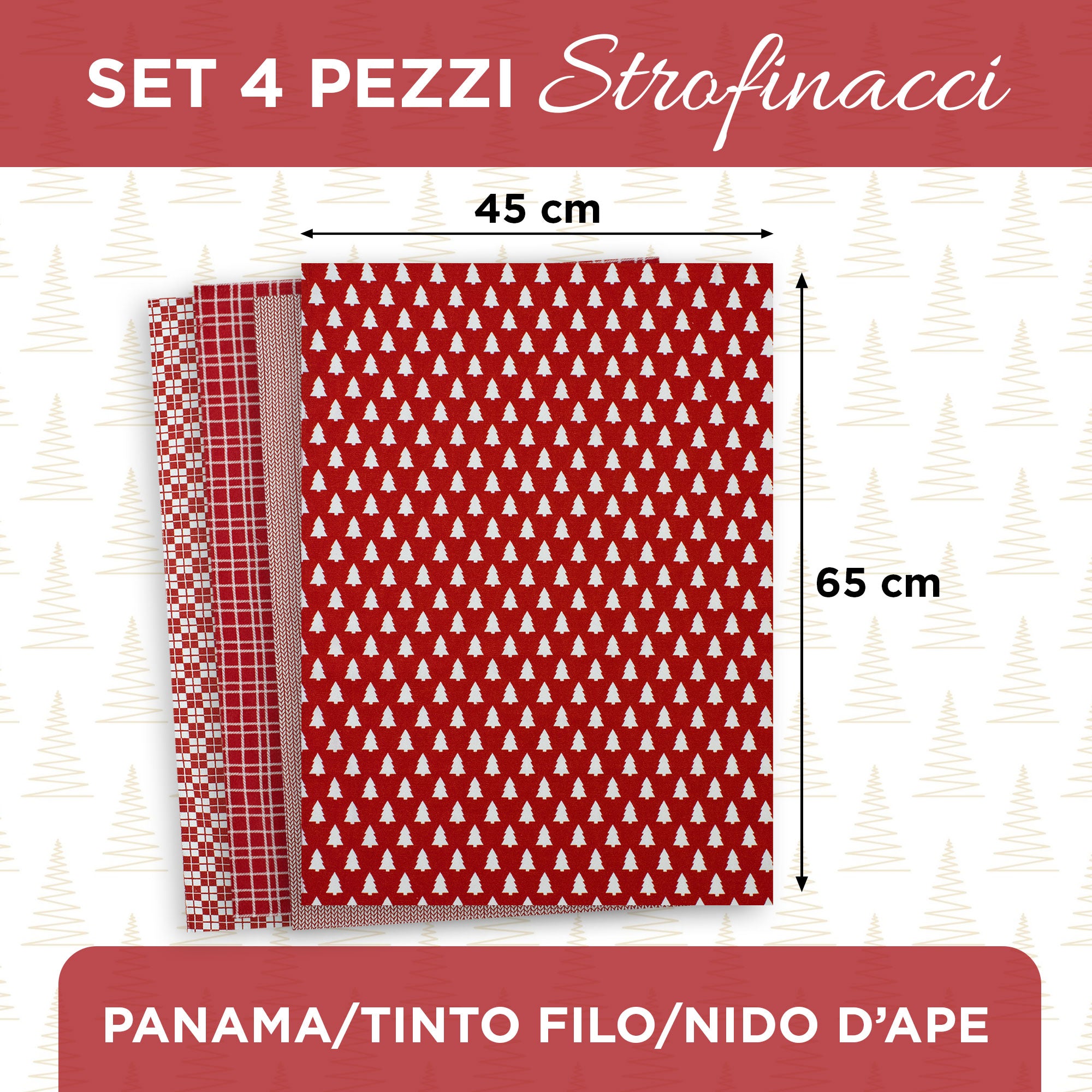 Set Strofinacci Natalizi Canovacci cotone 4 Pezzi Decoro Natale Idea Regalo 7134
