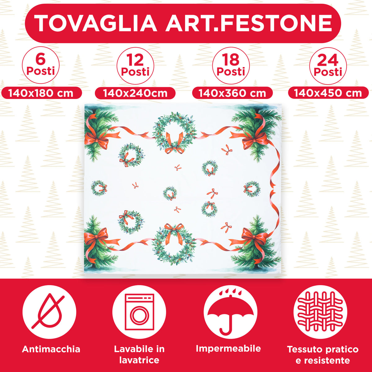 Tovaglia Natalizia antimacchia copritavolo Decoro Natale varie misure 7142