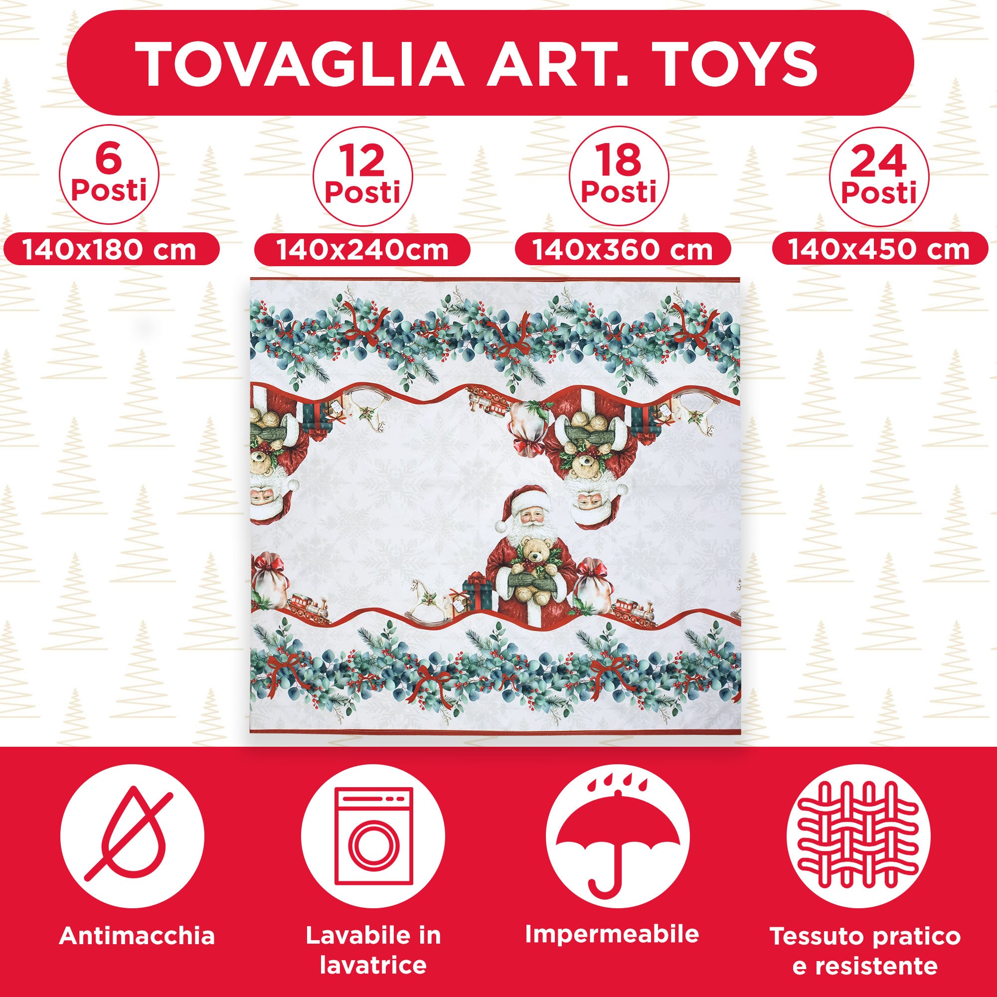 Tovaglia Natalizia antimacchia copritavolo Decoro Natale varie misure 7143