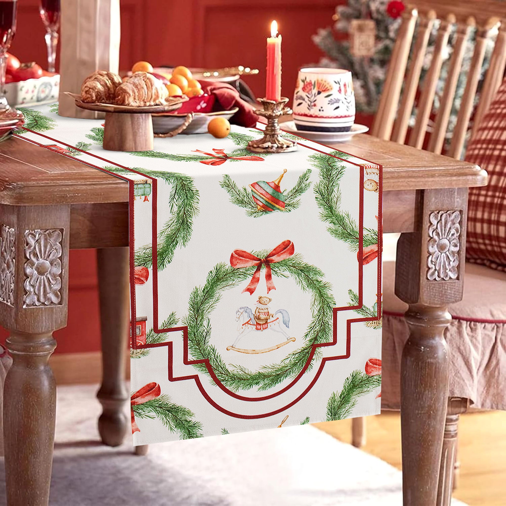 Runner natalizio da tavolo Cotone decorazioni Centrotavola Natale Dondolo 7144