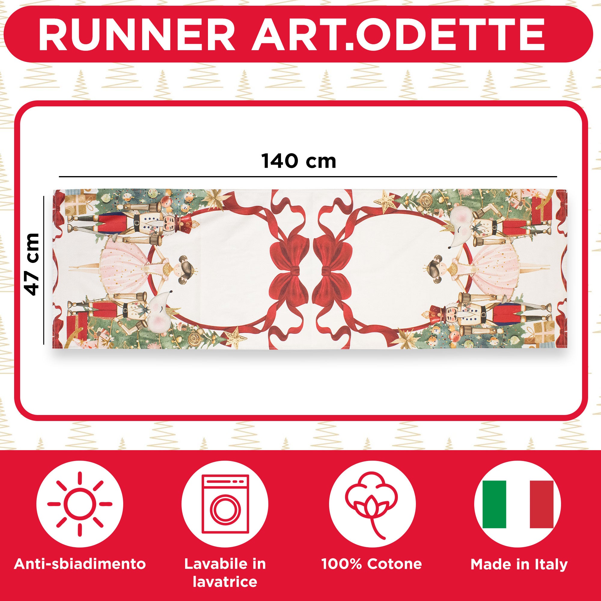 Runner natalizio da tavolo Cotone decorazioni Centrotavola Natale Odette 7145