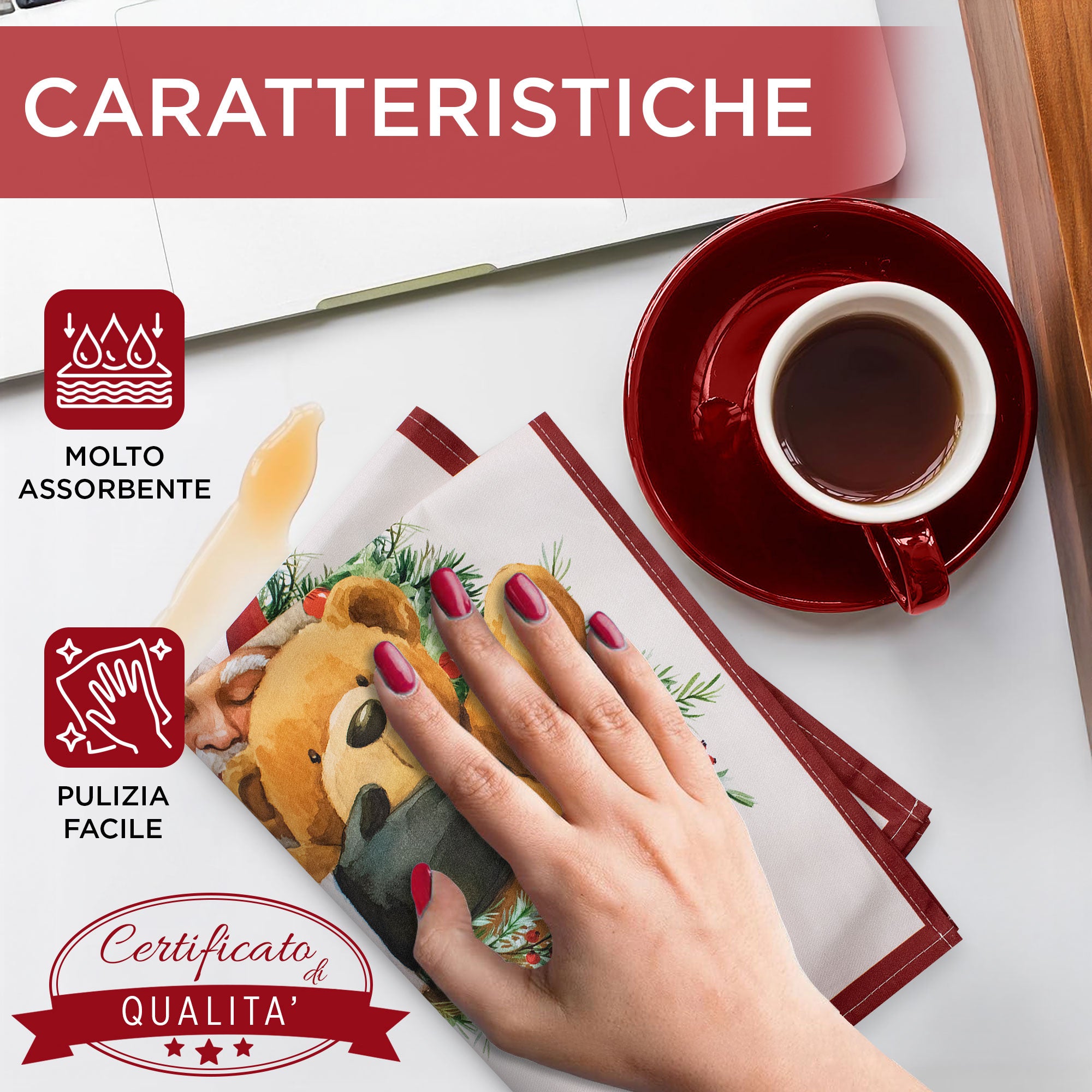 Set Strofinacci natalizi 3pz Canovacci Babbo Natale in cotone Decoro cucina 7150