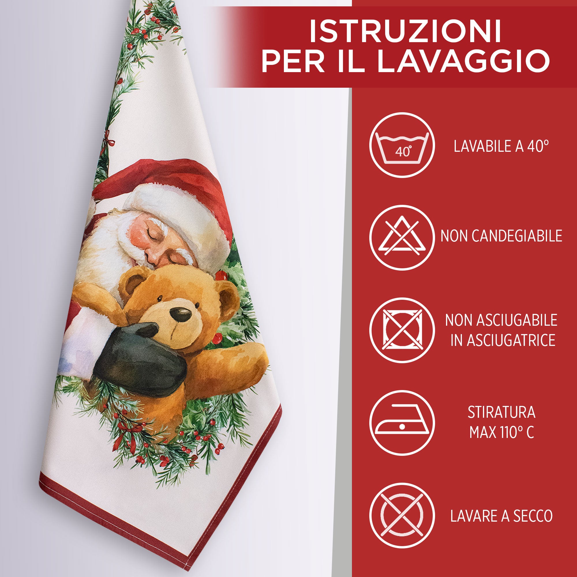 Set Strofinacci natalizi 3pz Canovacci Babbo Natale in cotone Decoro cucina 7150