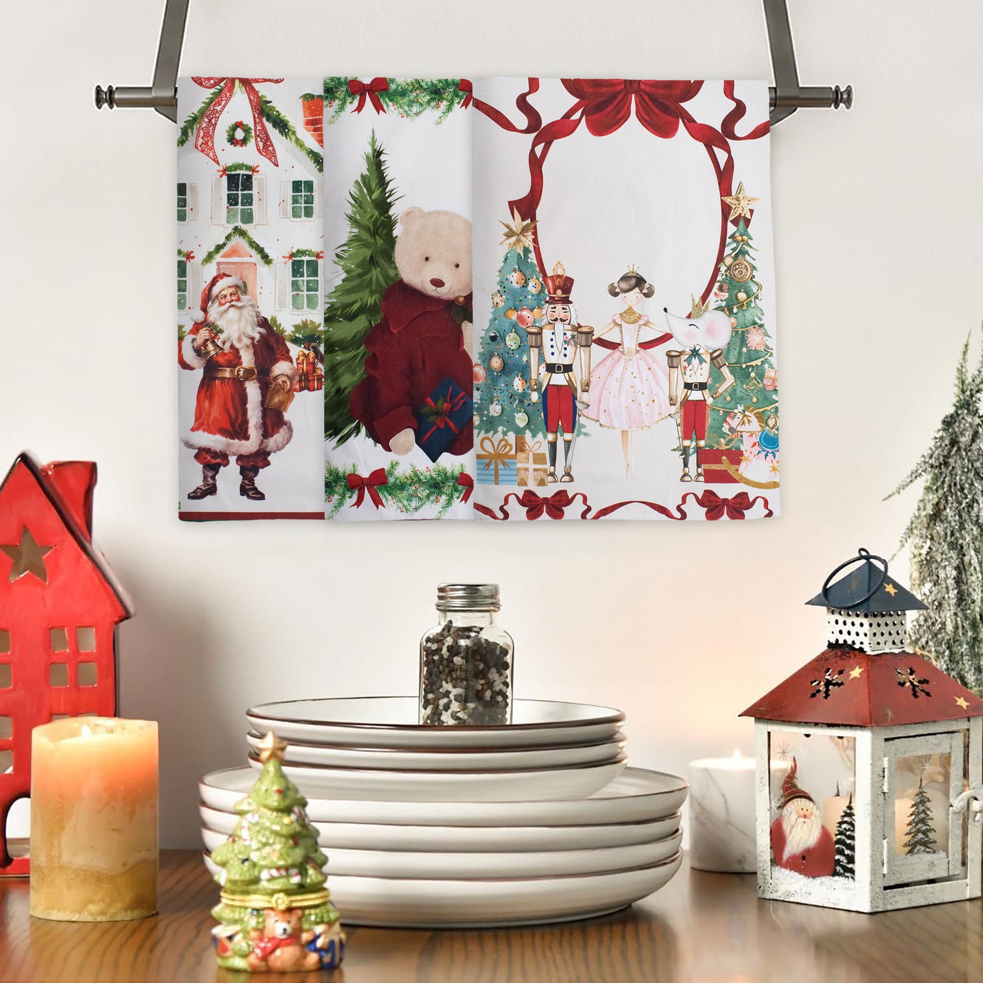 Set Strofinacci natalizi 3pz Canovacci Natale in cotone Decoro Ballerina 7151