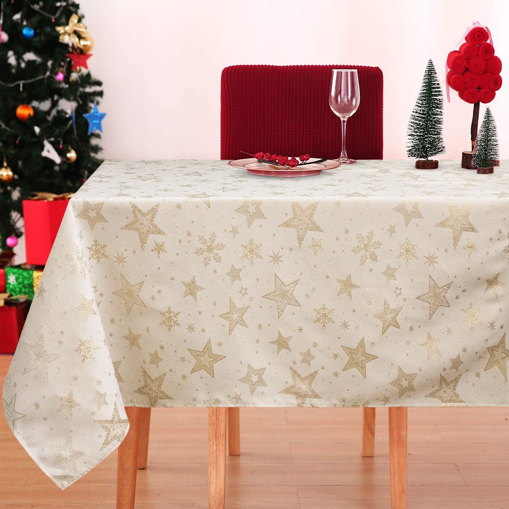 Tovaglia Natalizia glitter lurex Comete 12 posti Decoro di Natale in cotone 7154