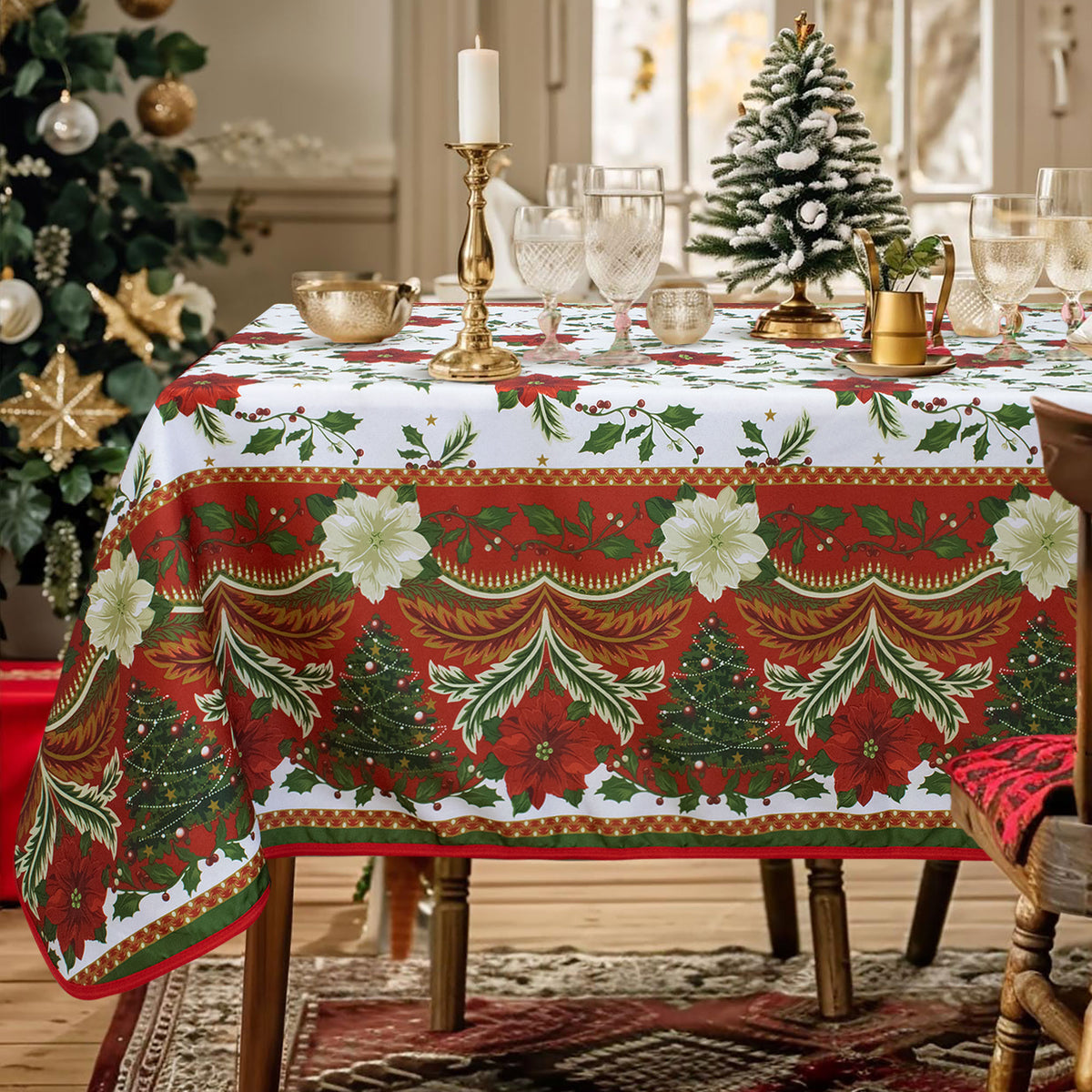 Tovaglia Natalizia antimacchia no stiro Copritavolo Natale varie misure 7155