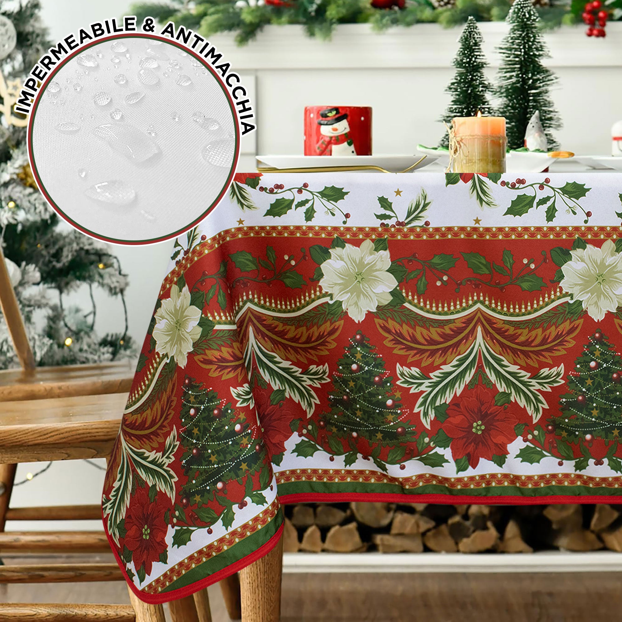 Tovaglia Natalizia antimacchia no stiro Copritavolo Natale varie misure 7155