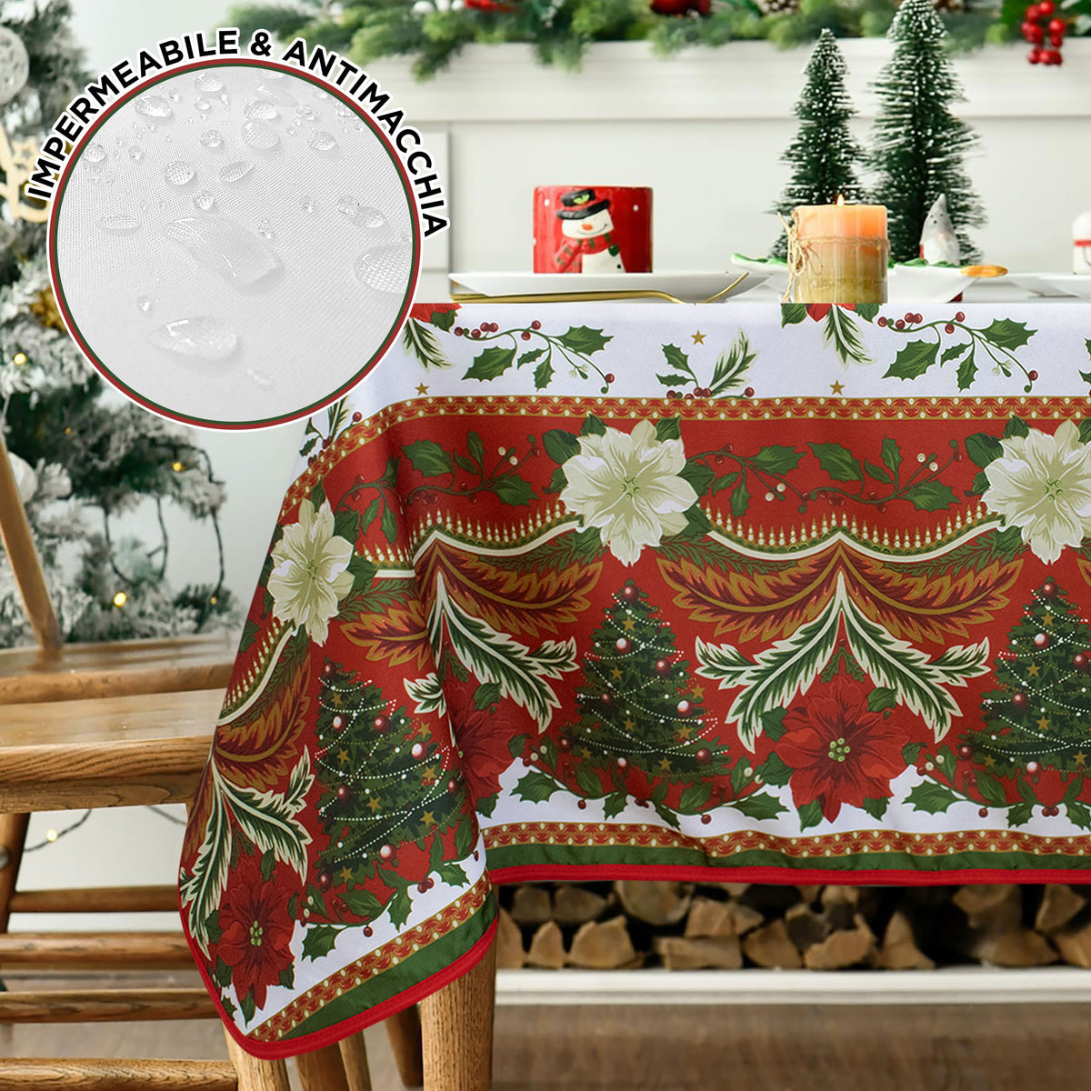 Tovaglia Natalizia antimacchia no stiro Copritavolo Natale varie misure 7155