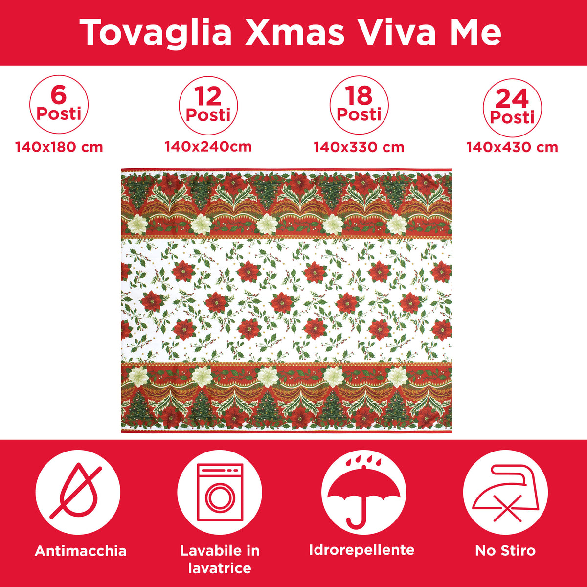 Tovaglia Natalizia antimacchia no stiro Copritavolo Natale varie misure 7155
