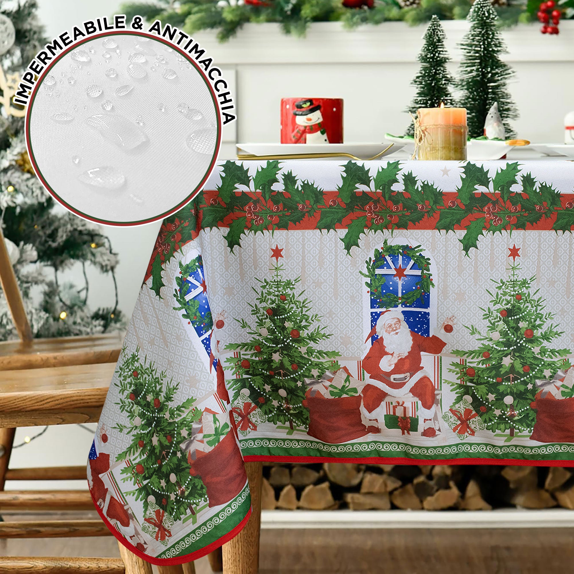Tovaglia Natalizia antimacchia no stiro Copritavolo Natale varie misure 7155