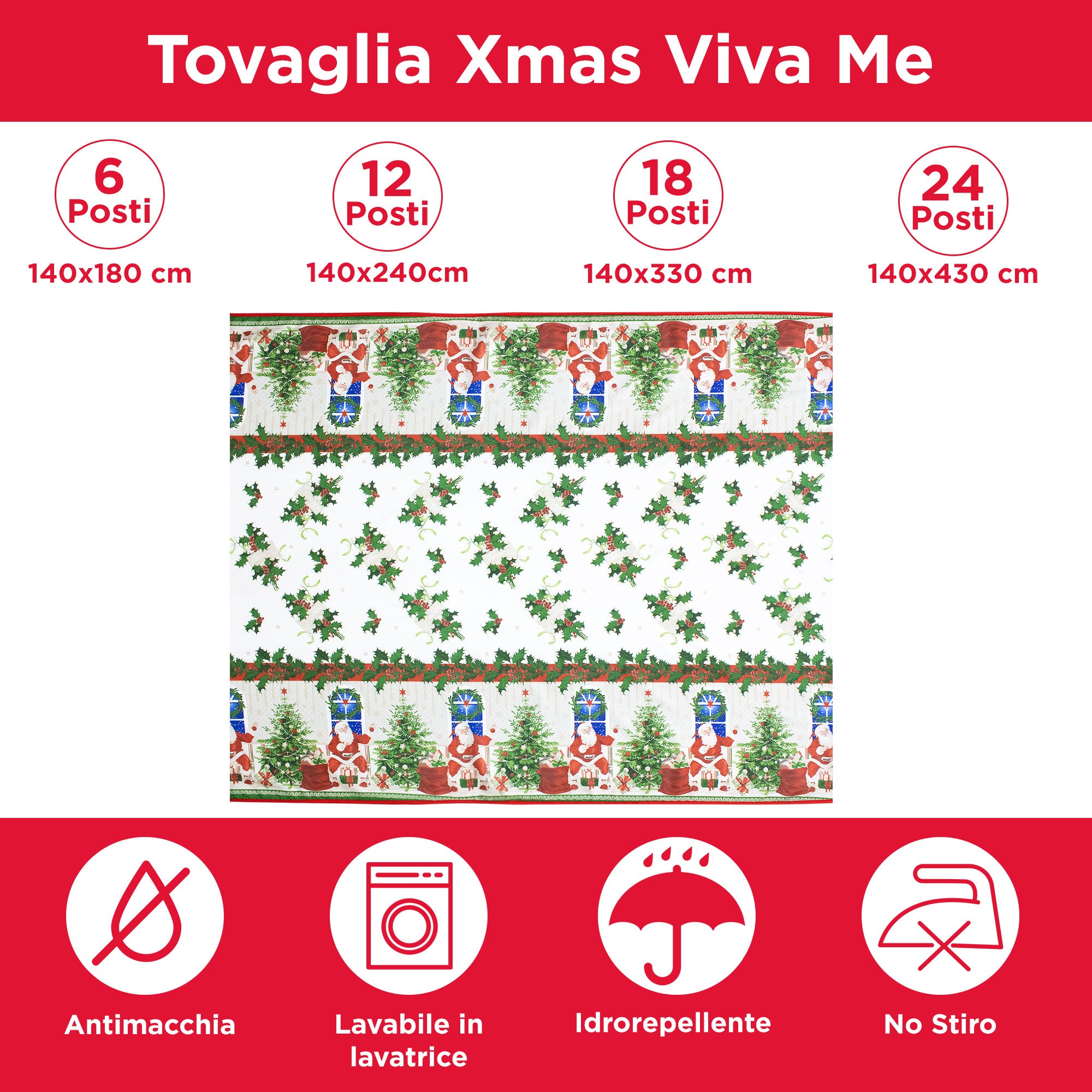 Tovaglia Natalizia antimacchia no stiro Copritavolo Natale varie misure 7155