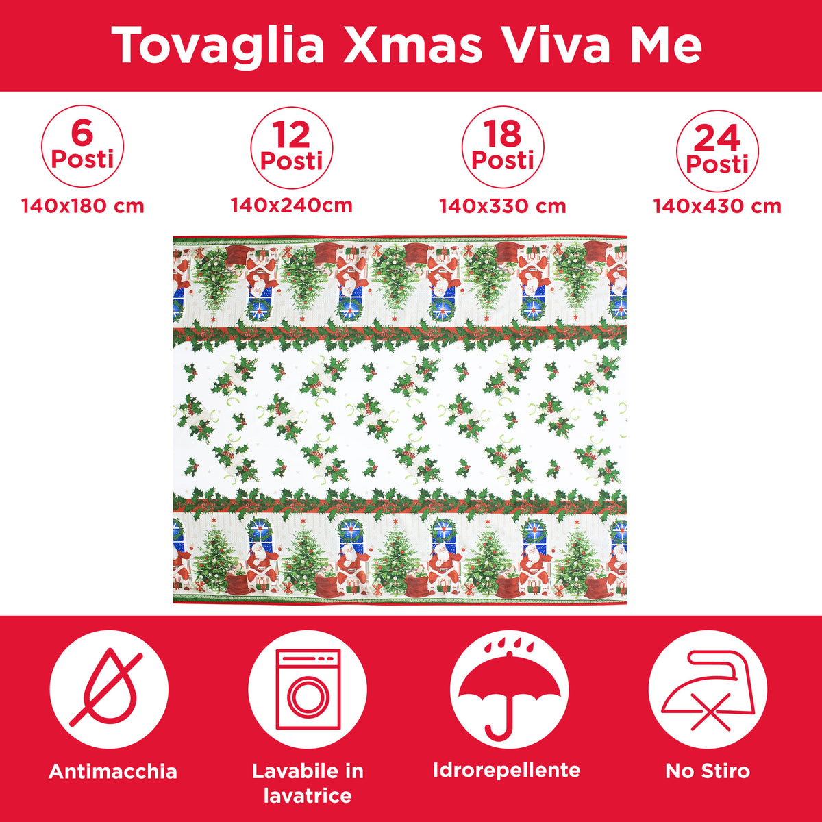 Tovaglia Natalizia antimacchia no stiro Copritavolo Natale varie misure 7155