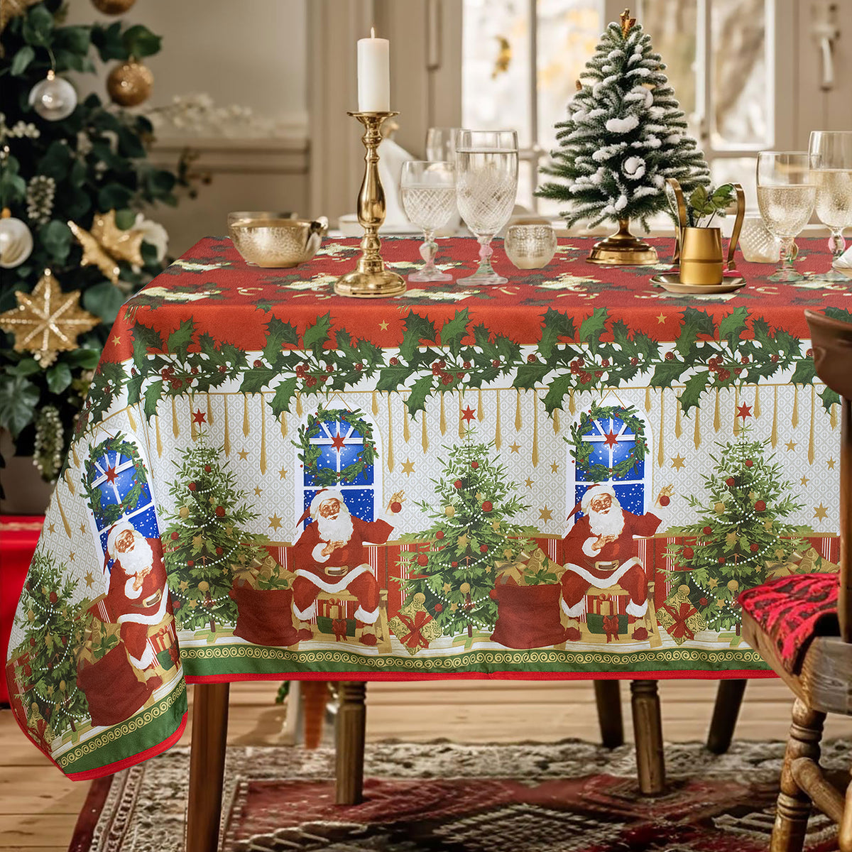 Tovaglia Natalizia antimacchia no stiro Copritavolo Natale varie misure 7155