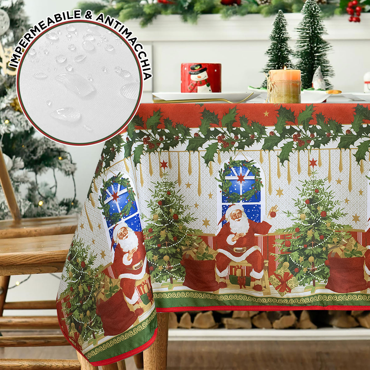 Tovaglia Natalizia antimacchia no stiro Copritavolo Natale varie misure 7155
