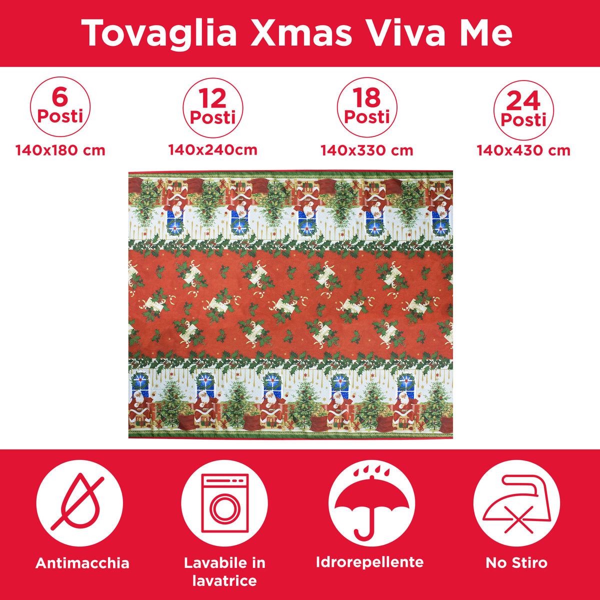 Tovaglia Natalizia antimacchia no stiro Copritavolo Natale varie misure 7155