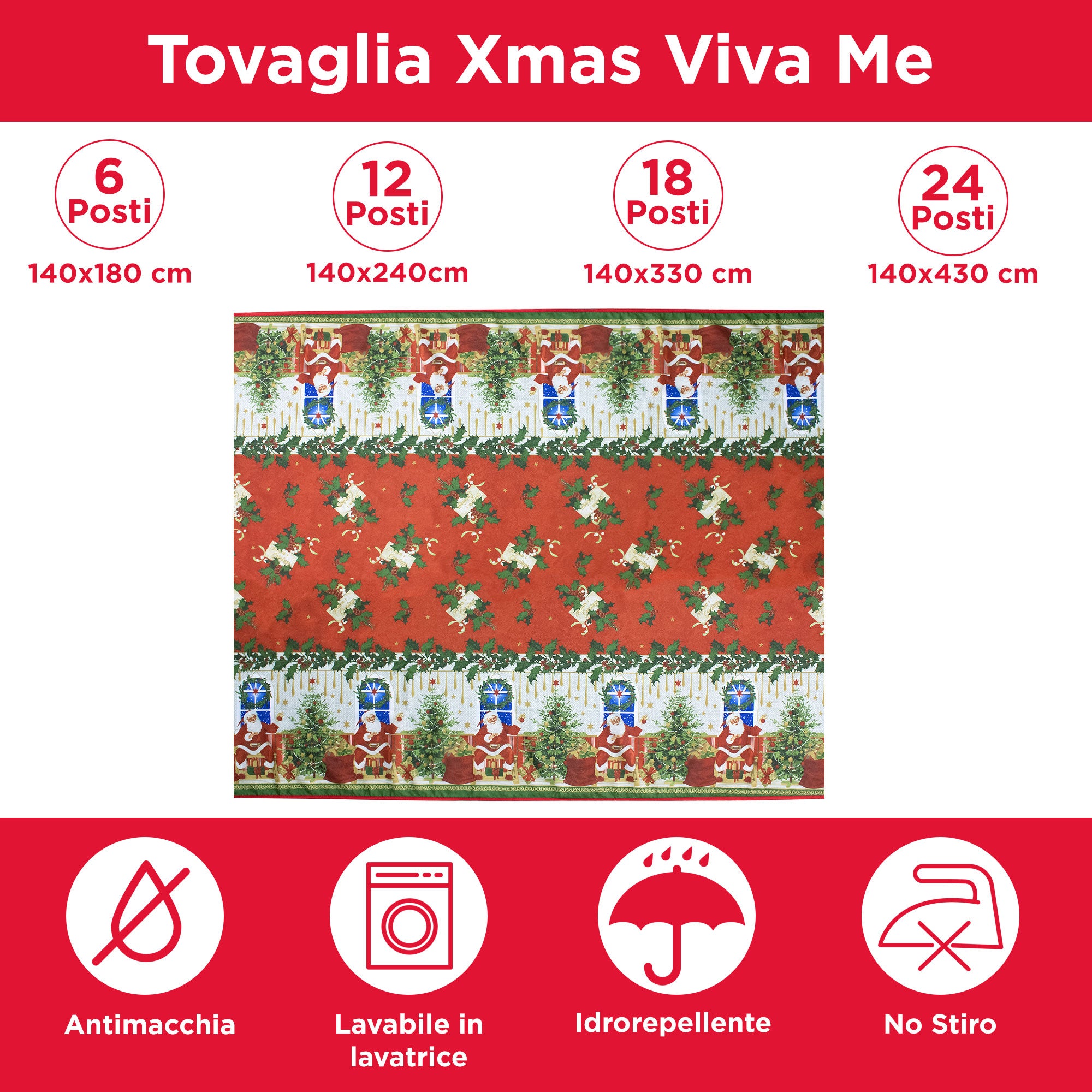 Tovaglia Natalizia antimacchia no stiro Copritavolo Natale varie misure 7155