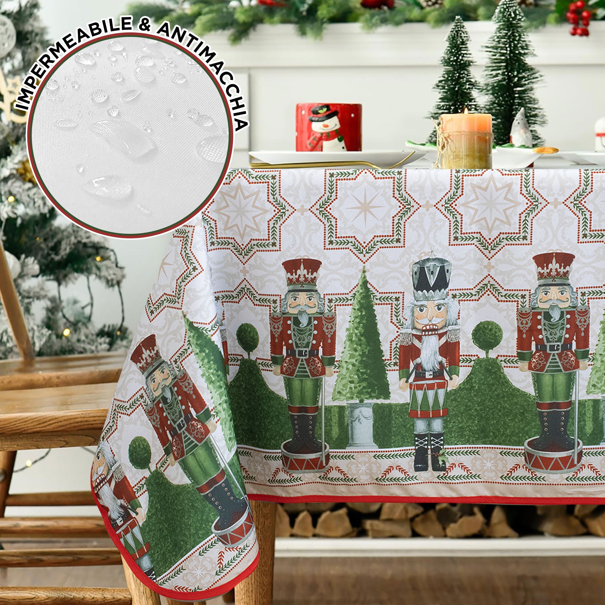 Tovaglia Natalizia antimacchia no stiro Copritavolo Natale varie misure 7155