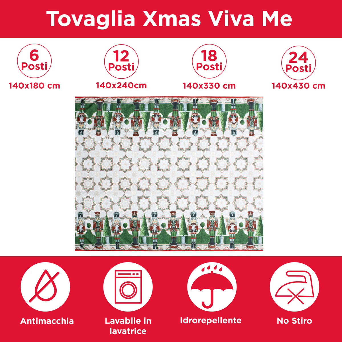 Tovaglia Natalizia antimacchia no stiro Copritavolo Natale varie misure 7155