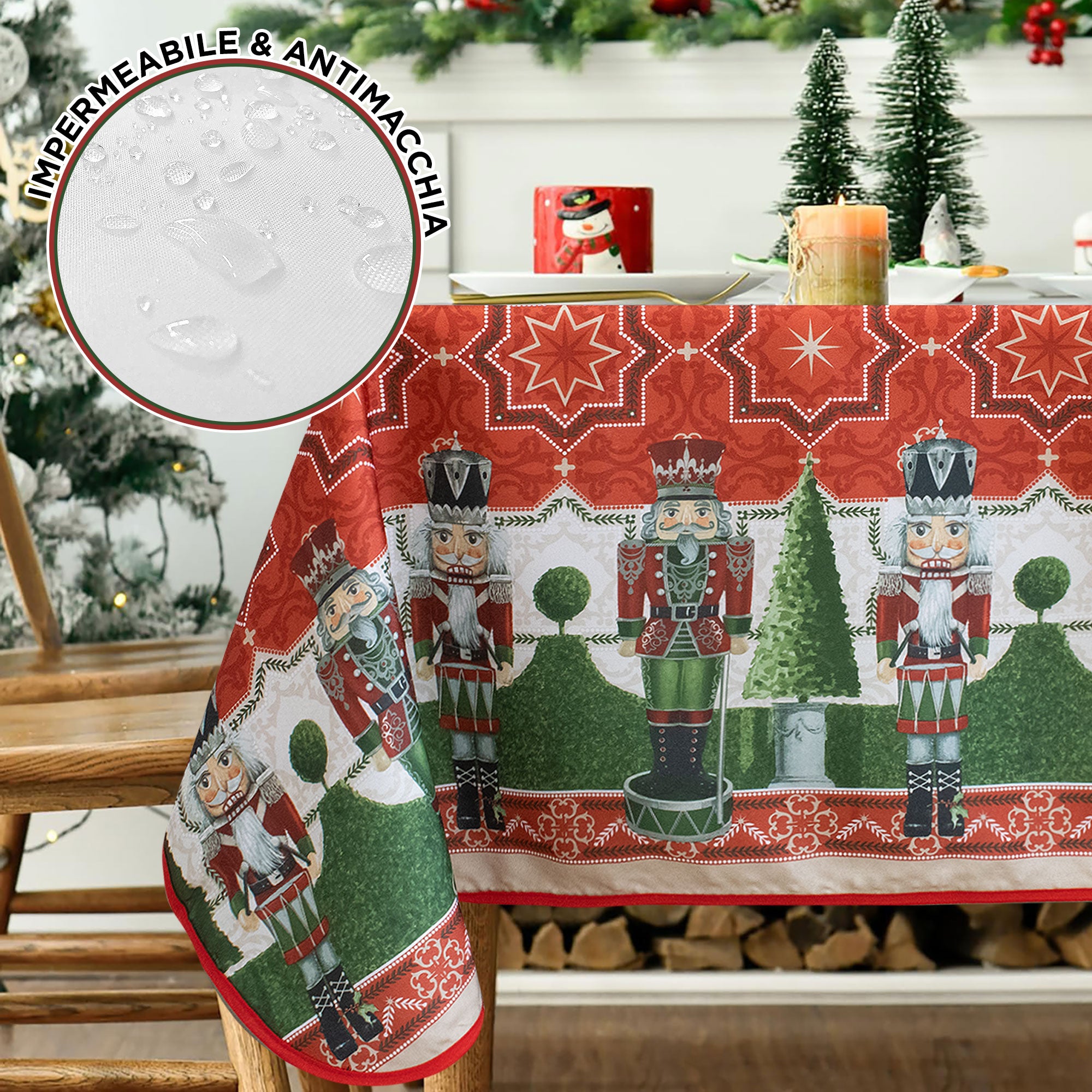 Tovaglia Natalizia antimacchia no stiro Copritavolo Natale varie misure 7155