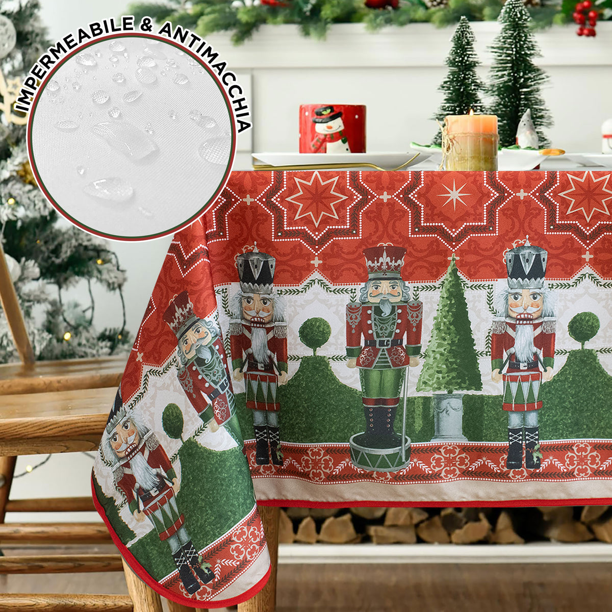 Tovaglia Natalizia antimacchia no stiro Copritavolo Natale varie misure 7155