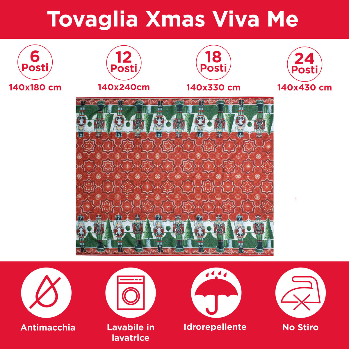 Tovaglia Natalizia antimacchia no stiro Copritavolo Natale varie misure 7155