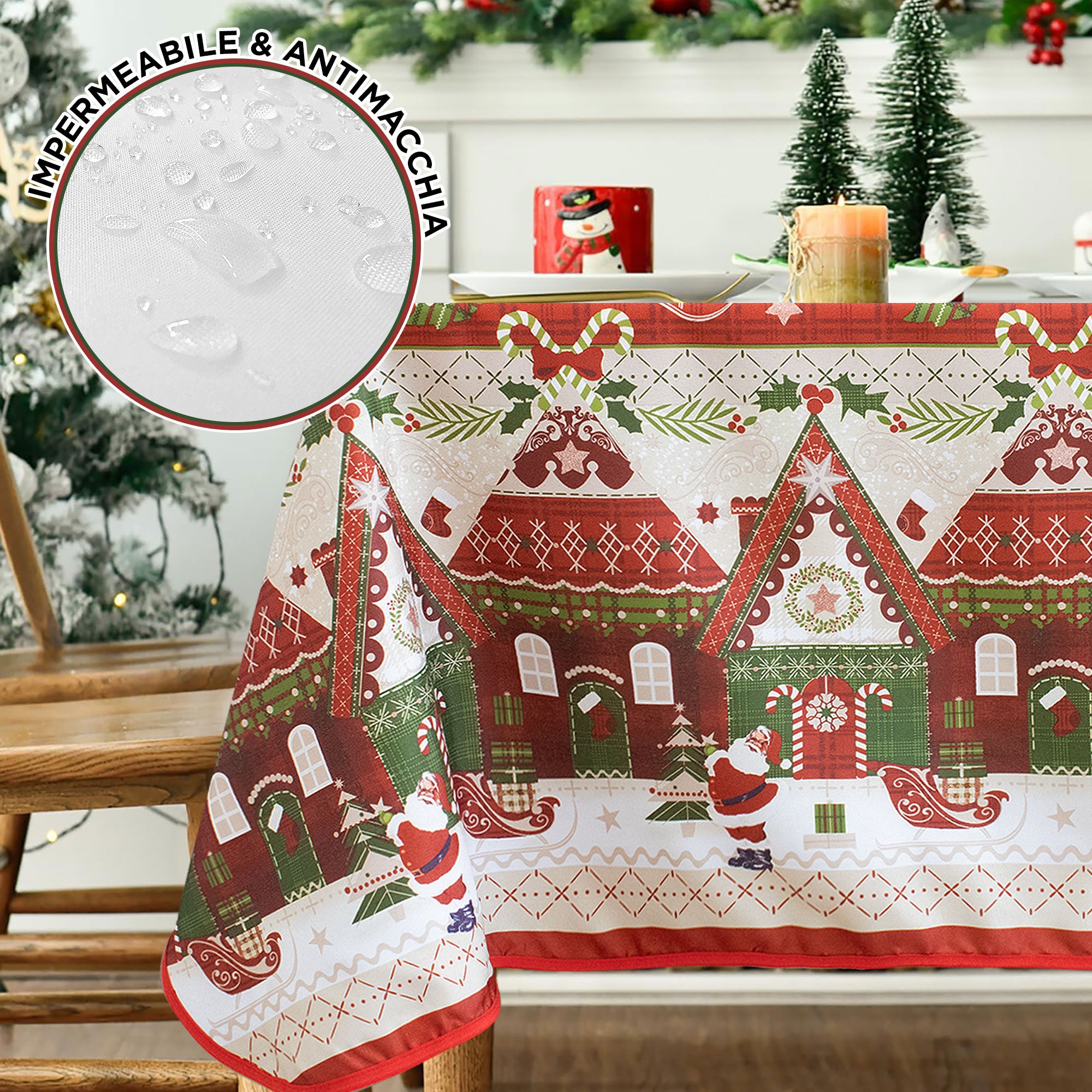 Tovaglia Natalizia antimacchia no stiro Copritavolo Natale varie misure 7155
