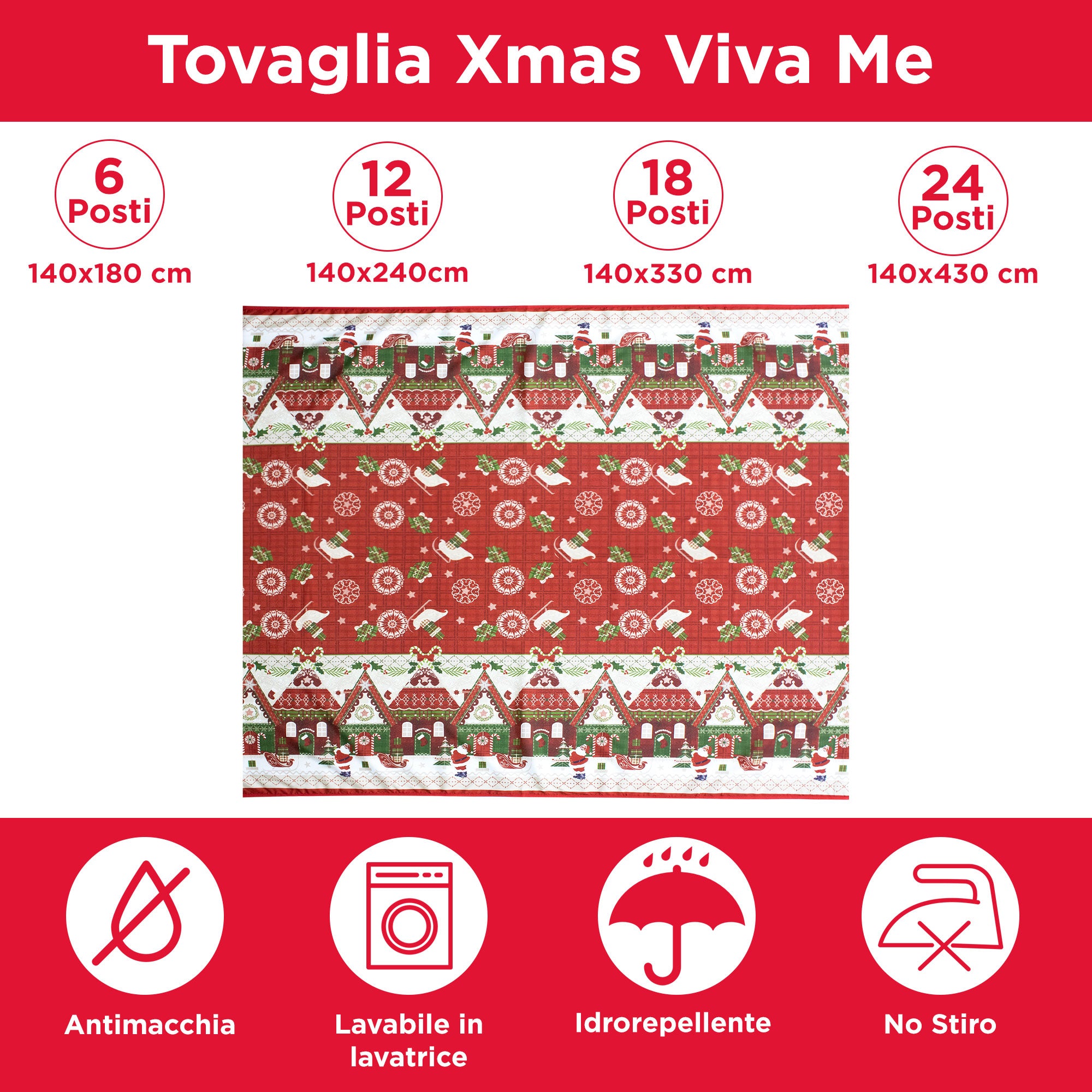 Tovaglia Natalizia antimacchia no stiro Copritavolo Natale varie misure 7155