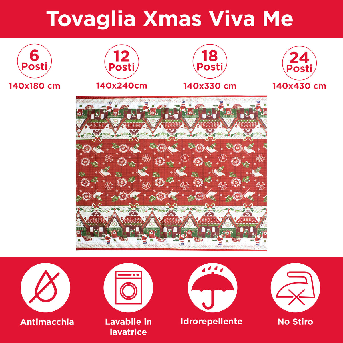 Tovaglia Natalizia antimacchia no stiro Copritavolo Natale varie misure 7155