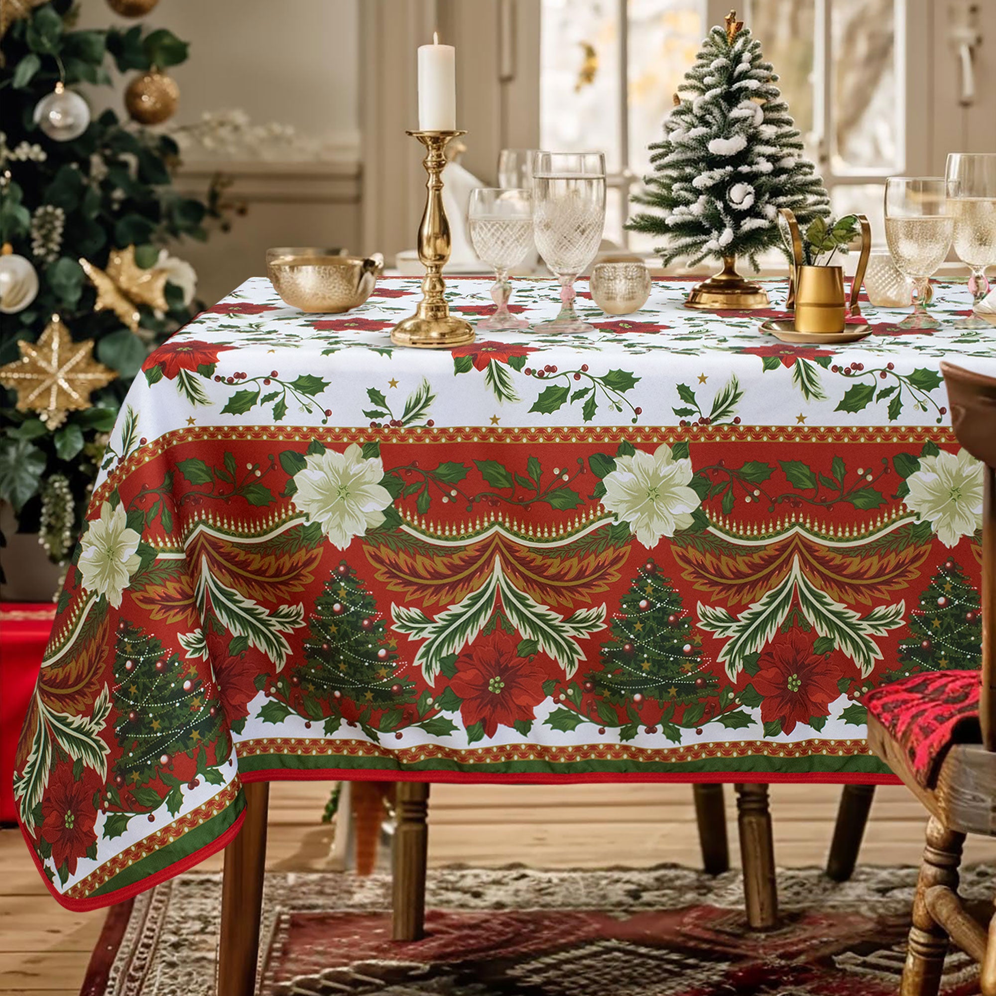 Tovaglia Natalizia antimacchia no stiro Copritavolo Natale varie misure 7155