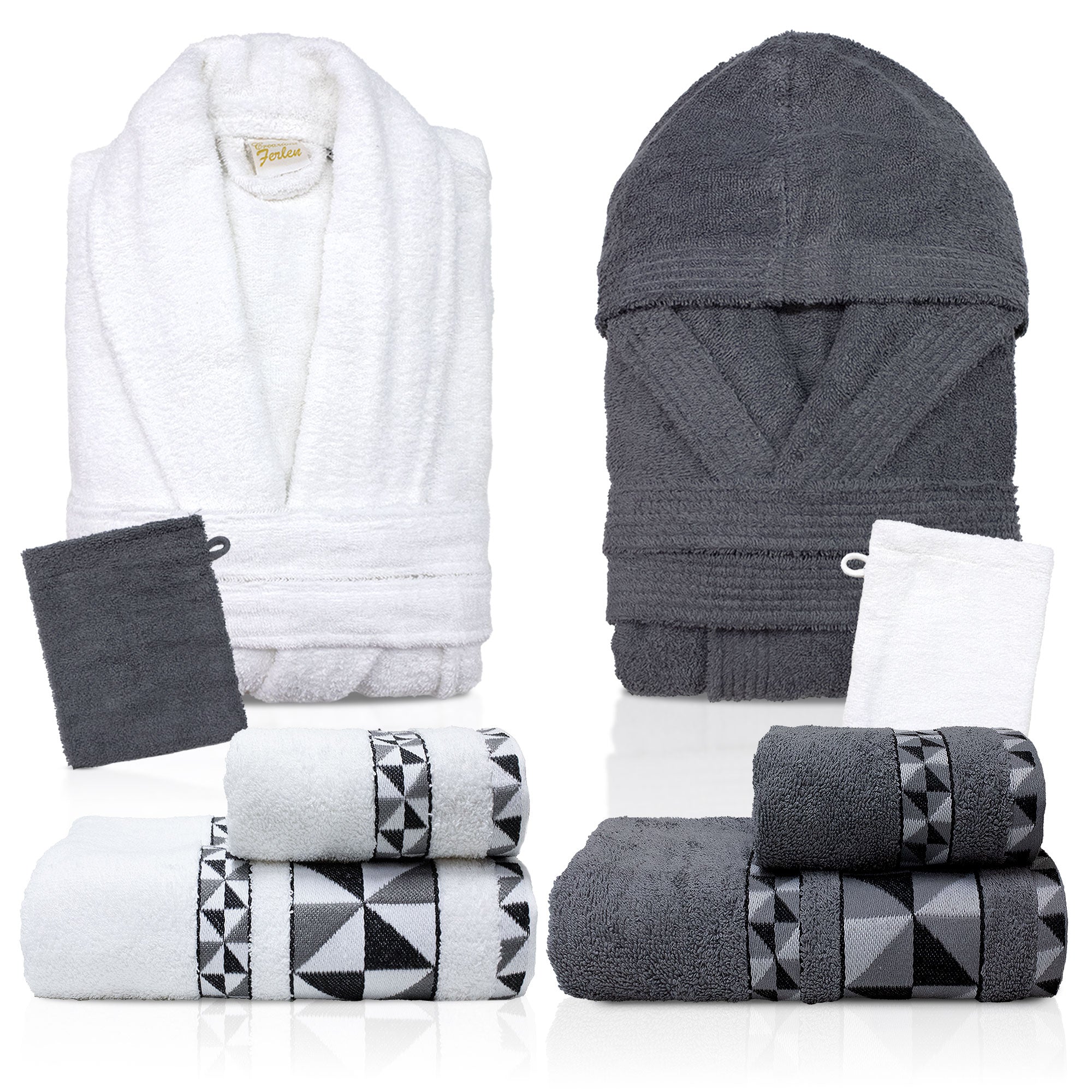 Completo bagno asciugamani accappatoi set uomo donna in spugna di cotone 7156