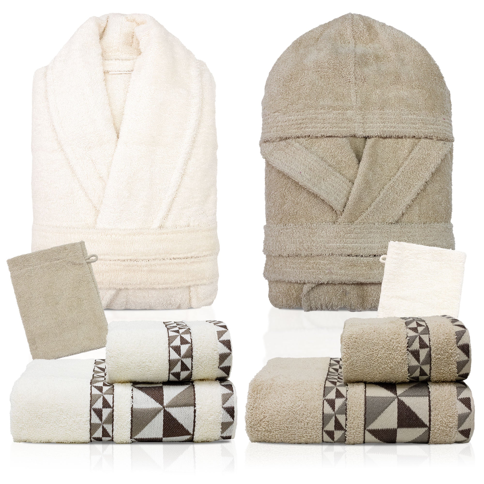 Completo bagno asciugamani accappatoi set uomo donna in spugna di cotone 7156